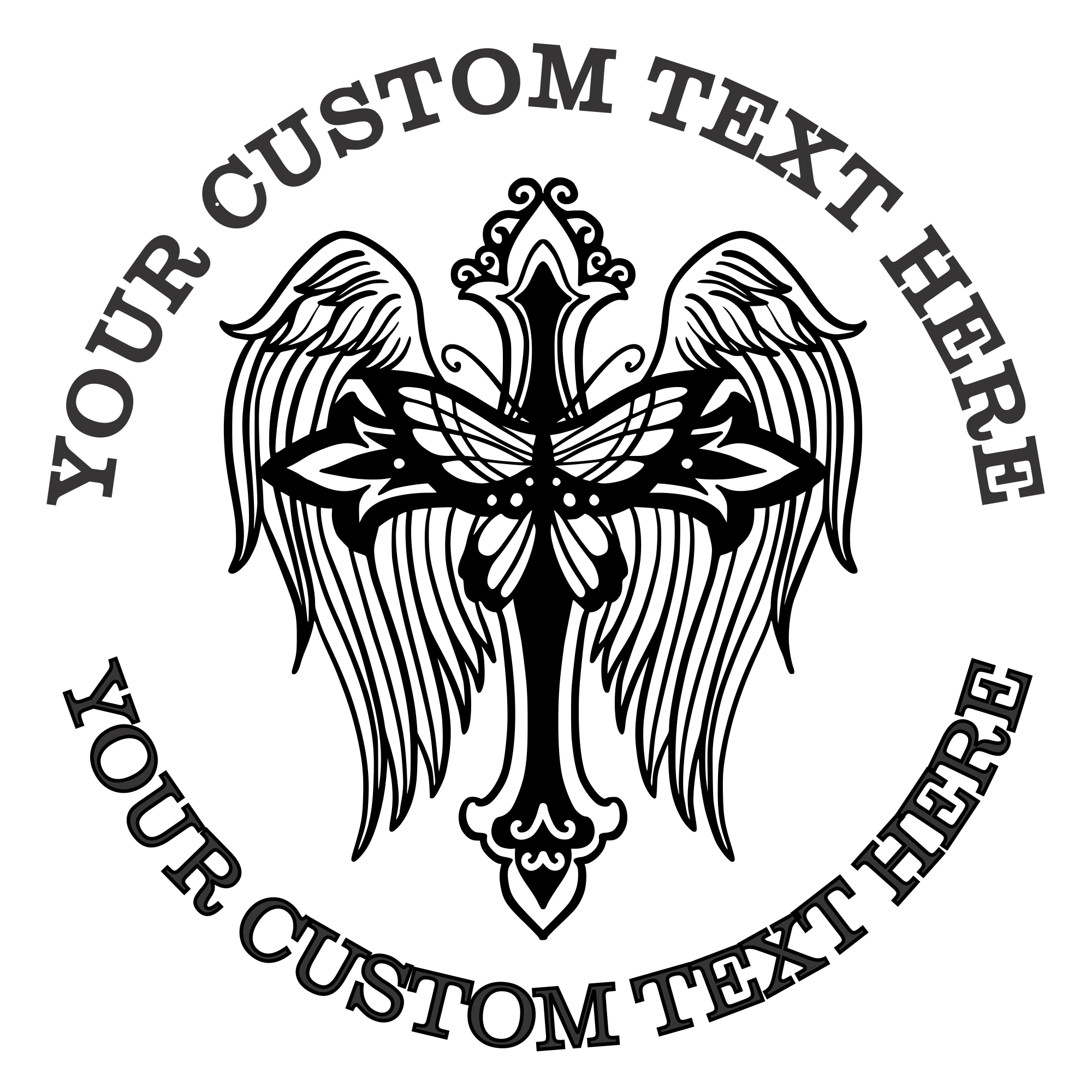 Cross With Angel WIngs Custom Stamp - Self Inking. Personalized Religious Address Rubber Stamp with Lines of Text (SH-76336)