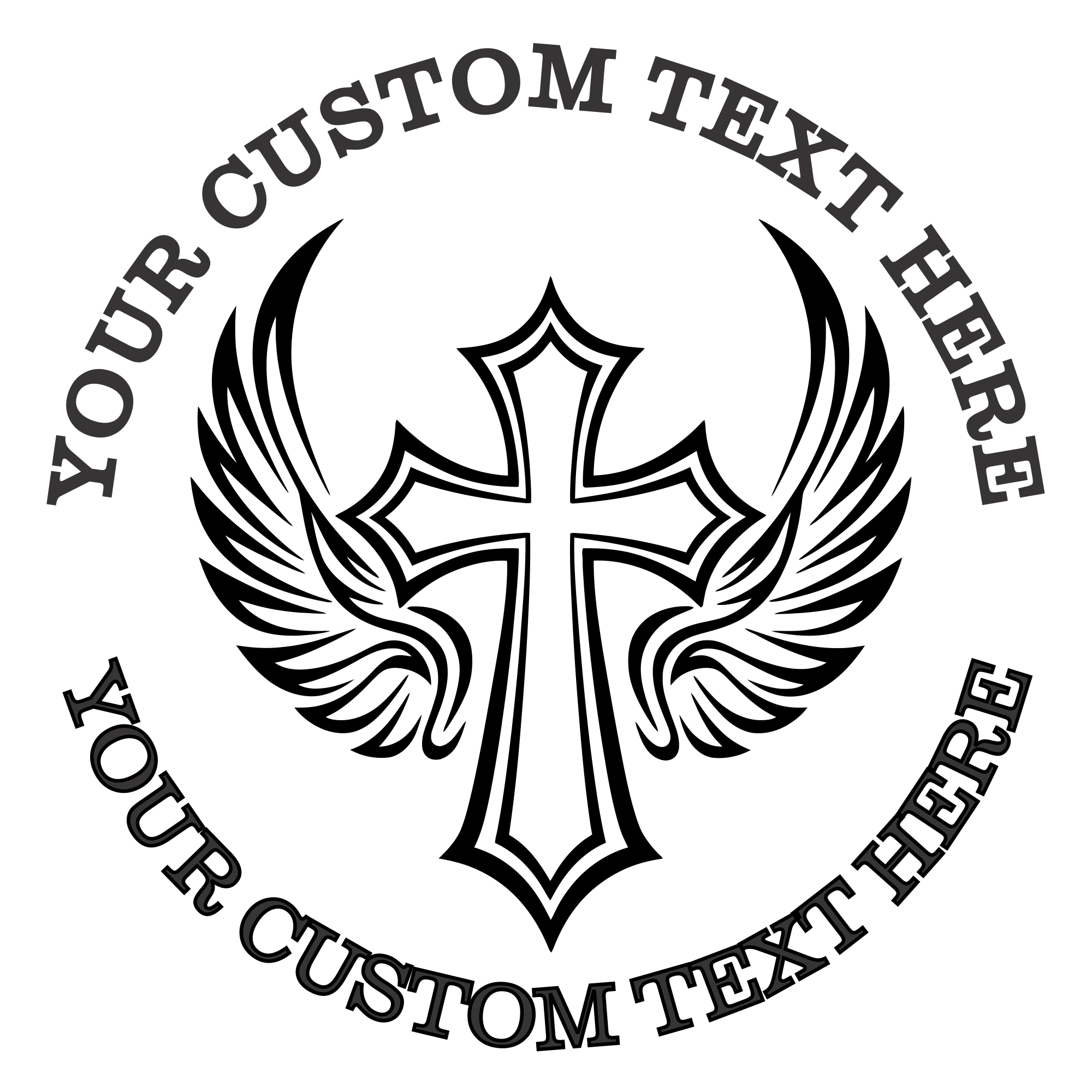 Cross With Angel WIngs Custom Stamp - Self Inking. Personalized Religious Address Rubber Stamp with Lines of Text (SH-76337)