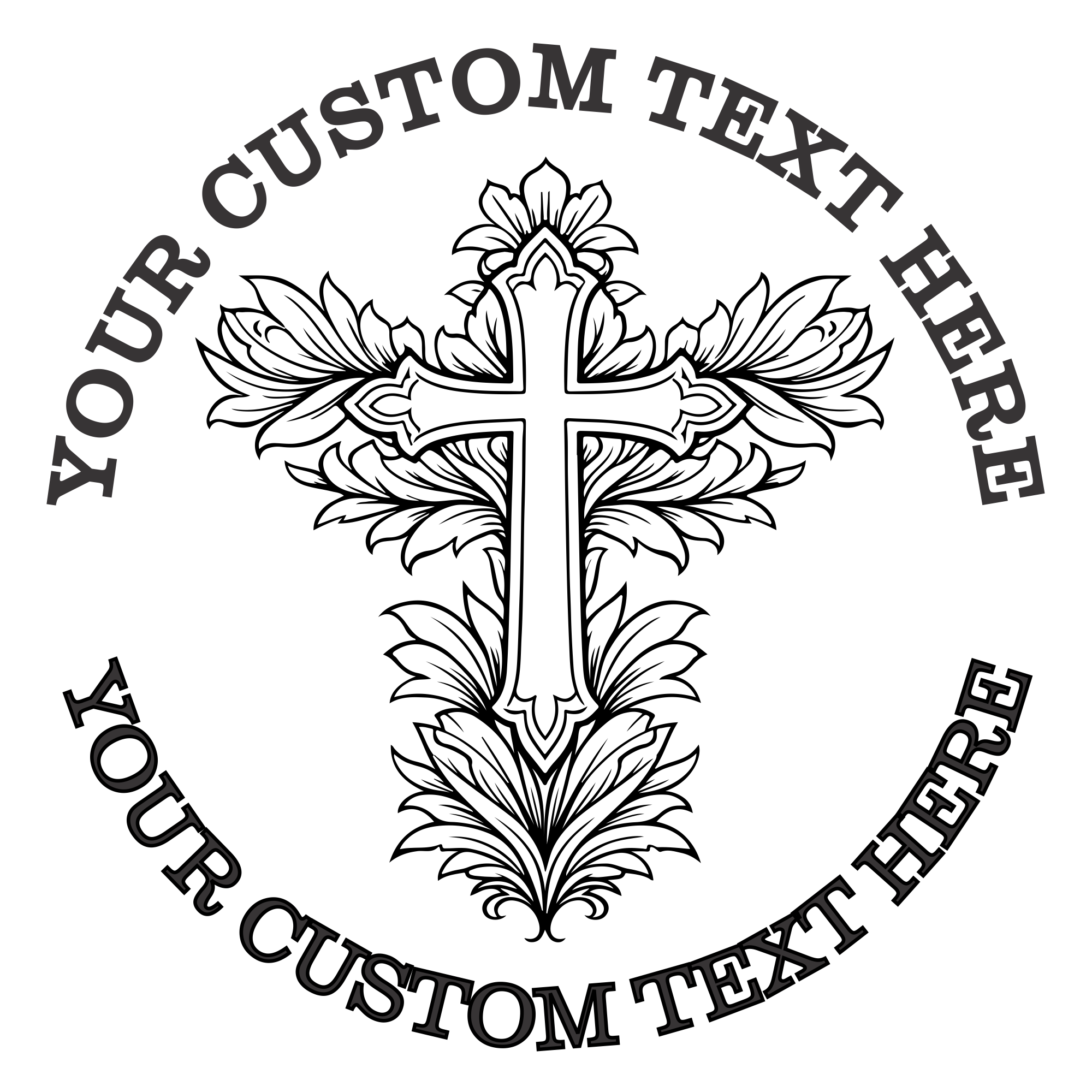 Religious Cross Custom Stamp - Self Inking. Personalized Christian Address Rubber Stamp with Lines of Text (SH-76338)