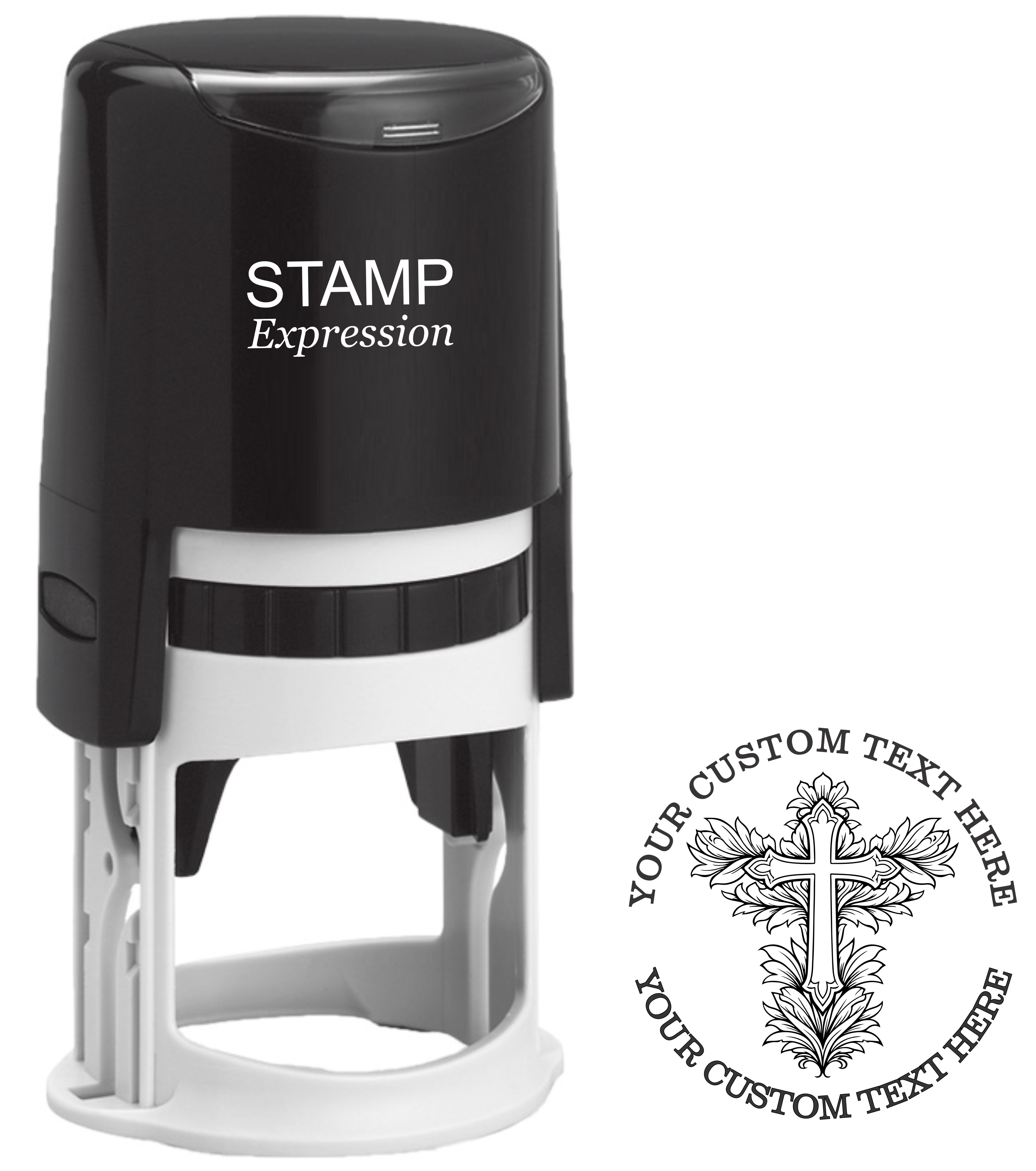 Religious Cross Custom Stamp - Self Inking. Personalized Christian Address Rubber Stamp with Lines of Text (SH-76338)