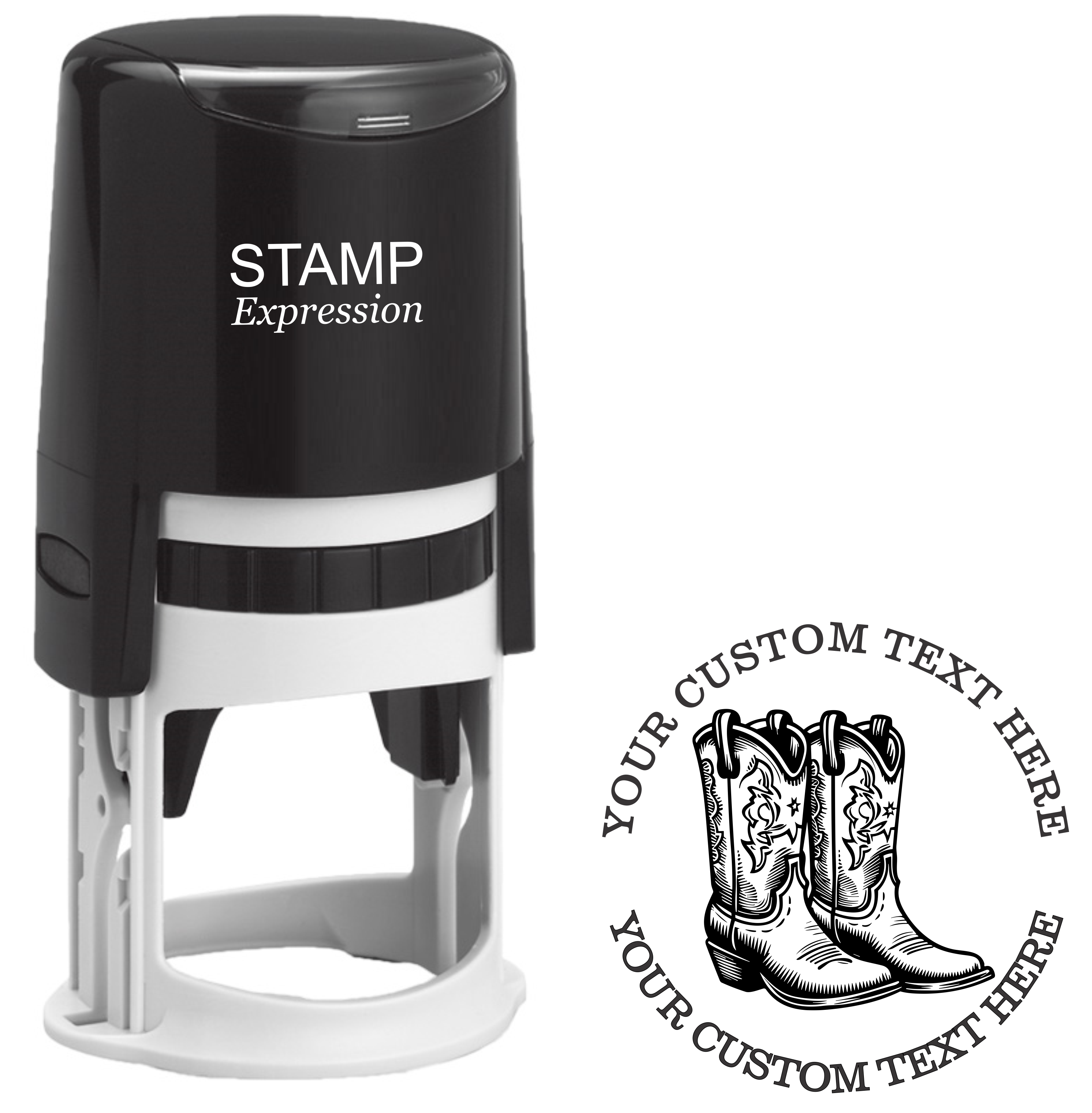 Cowboy Boots Custom Self Inking Rubber Stamp. Personalized Address Stamp with Lines of Text (SH-76349)