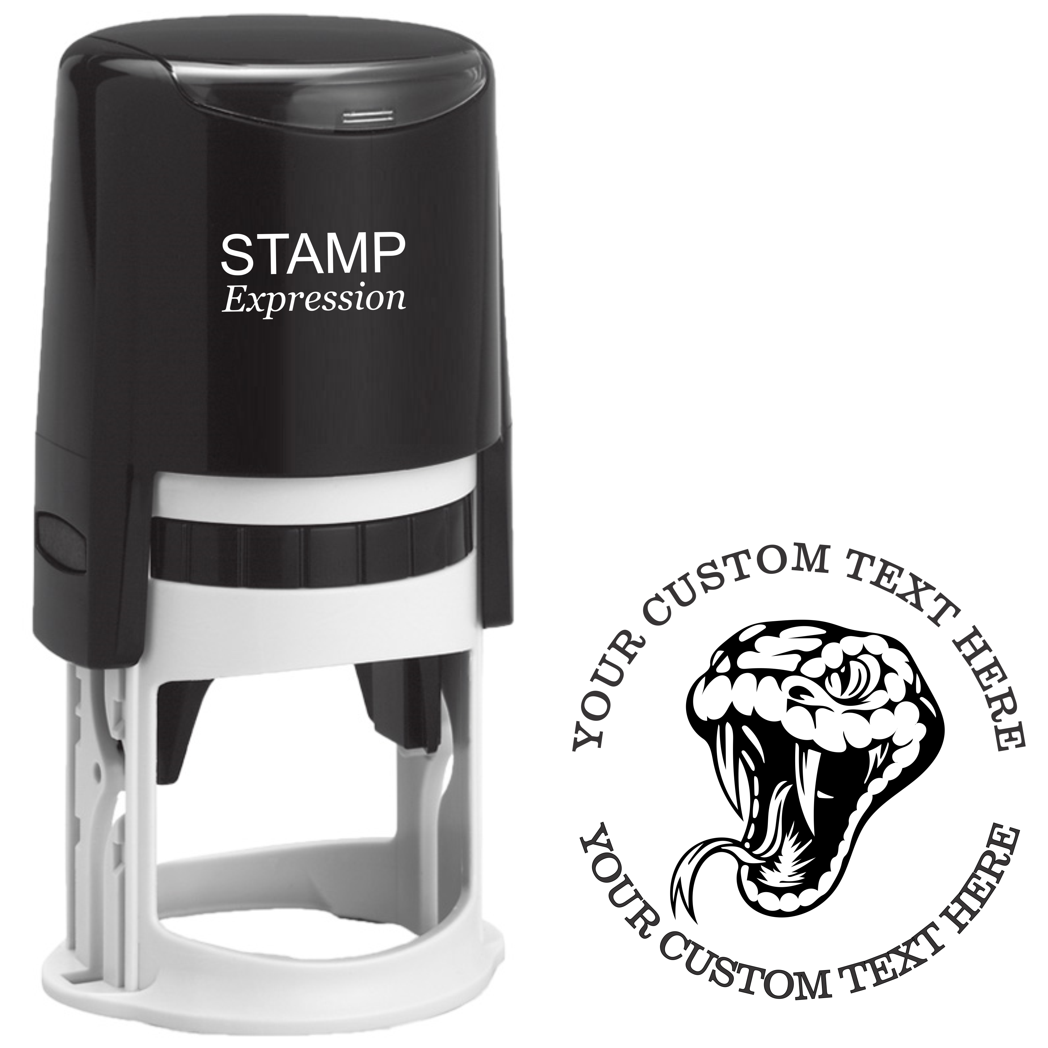 Cobra Snake Custom Stamp - Self Inking. Return Address Personalized Rubber Stamp with Lines of Text (SH-76351)