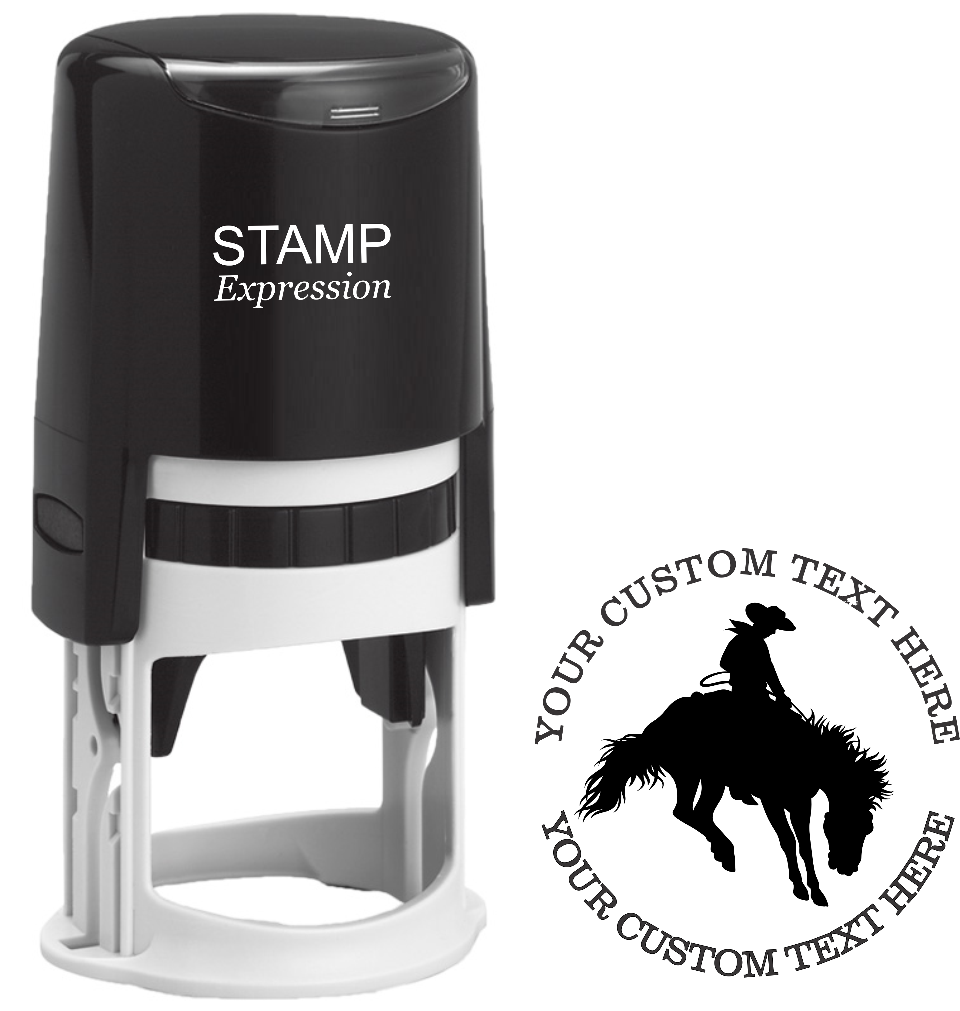Cowboy On a Horse Country Custom Stamp - Self Inking. Personalized Address Stamp with Lines of Text (SH-76352)