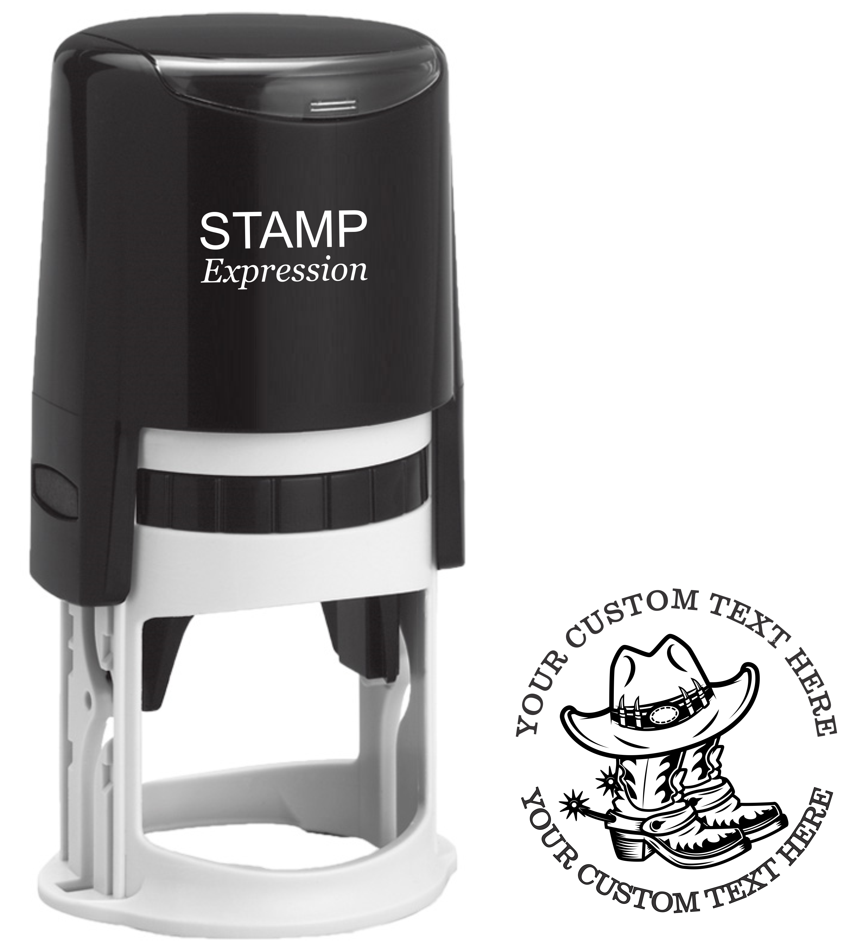 Cowboy Boots & Cowboy Hat Western Custom Stamp - Self Inking. Personalized Return Address Stamp with Lines of Text (SH-76353)