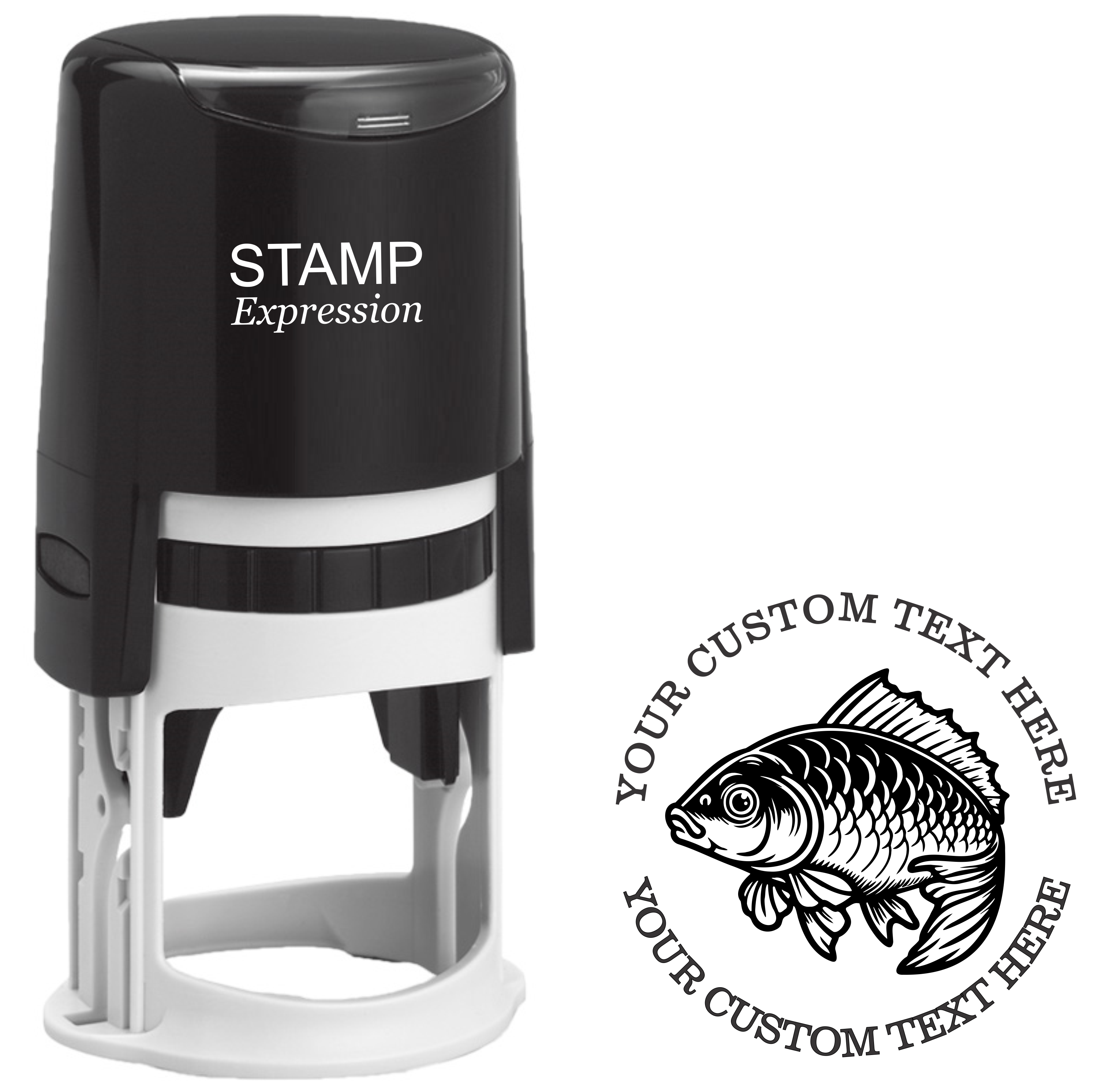 Fishing Custom Stamp - Self Inking. Personalized Address Stamp with Lines of Text With FIsh Outline (SH-76358)