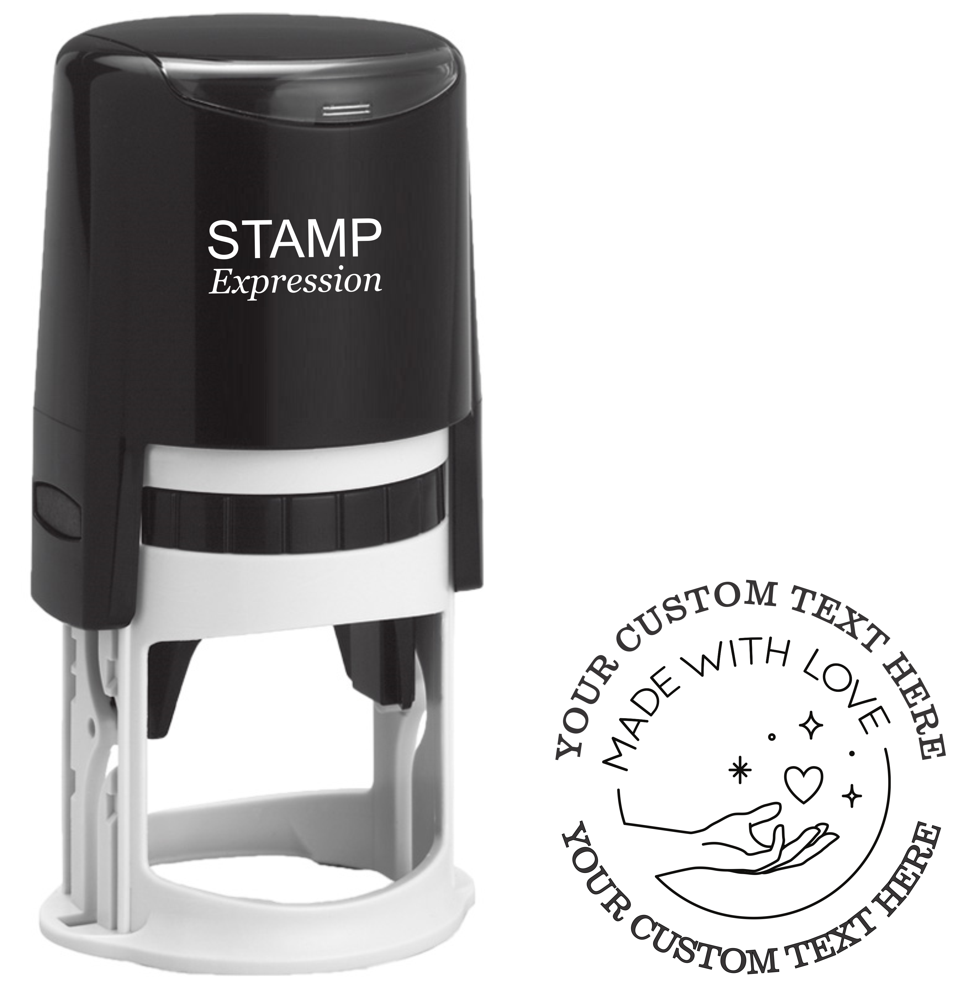 Made With Love Custom Stamp - Self Inking. Personalized Address Stamp with Lines of Text With FIsh Outline (SH-76362)