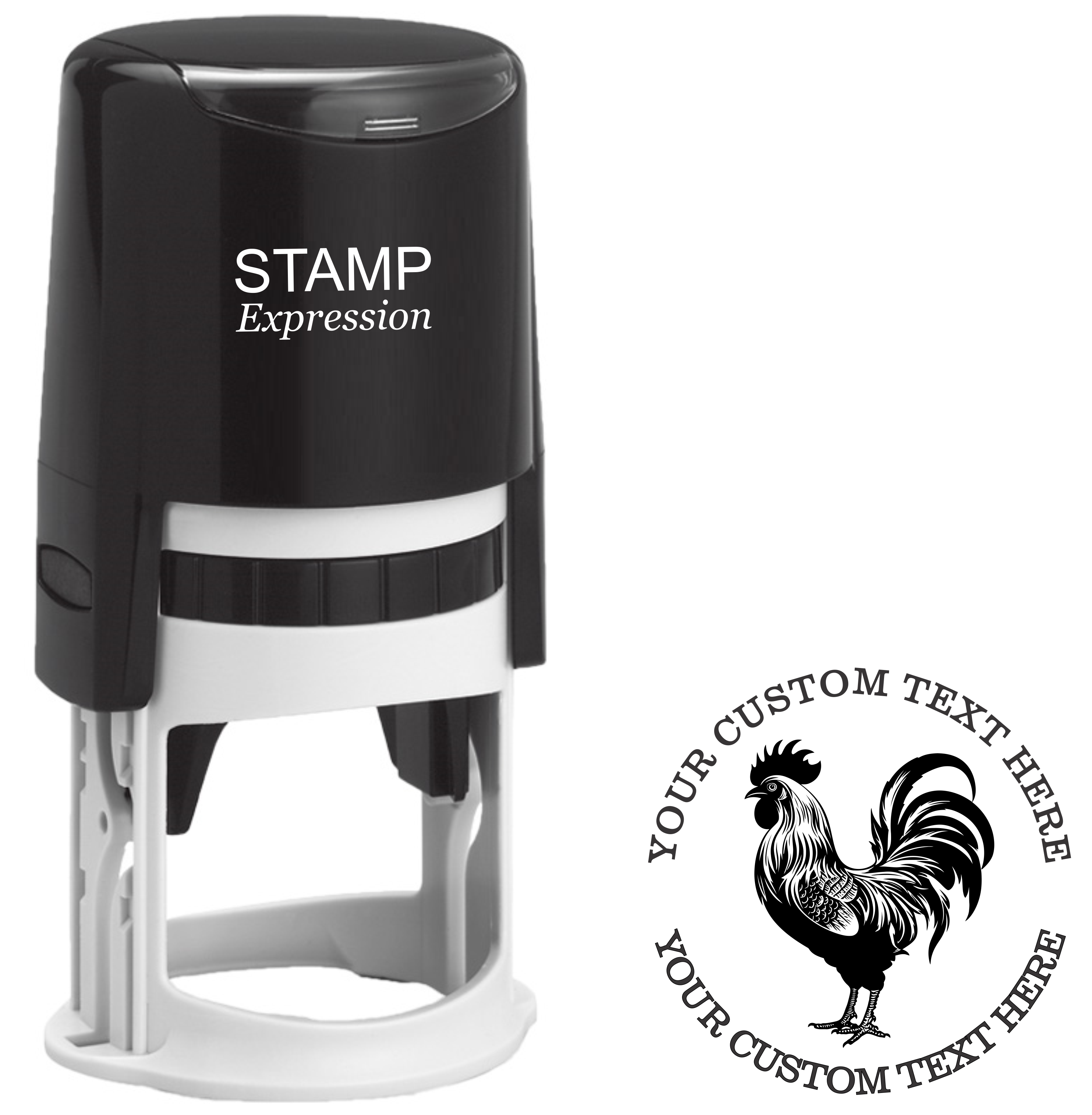 Rooster Custom Self Inking Rubber Stamp. Perfect To Stamp Egg Cartons but Not Eggs. Can Be Used as REturn Address Stamp. (SH-76369)