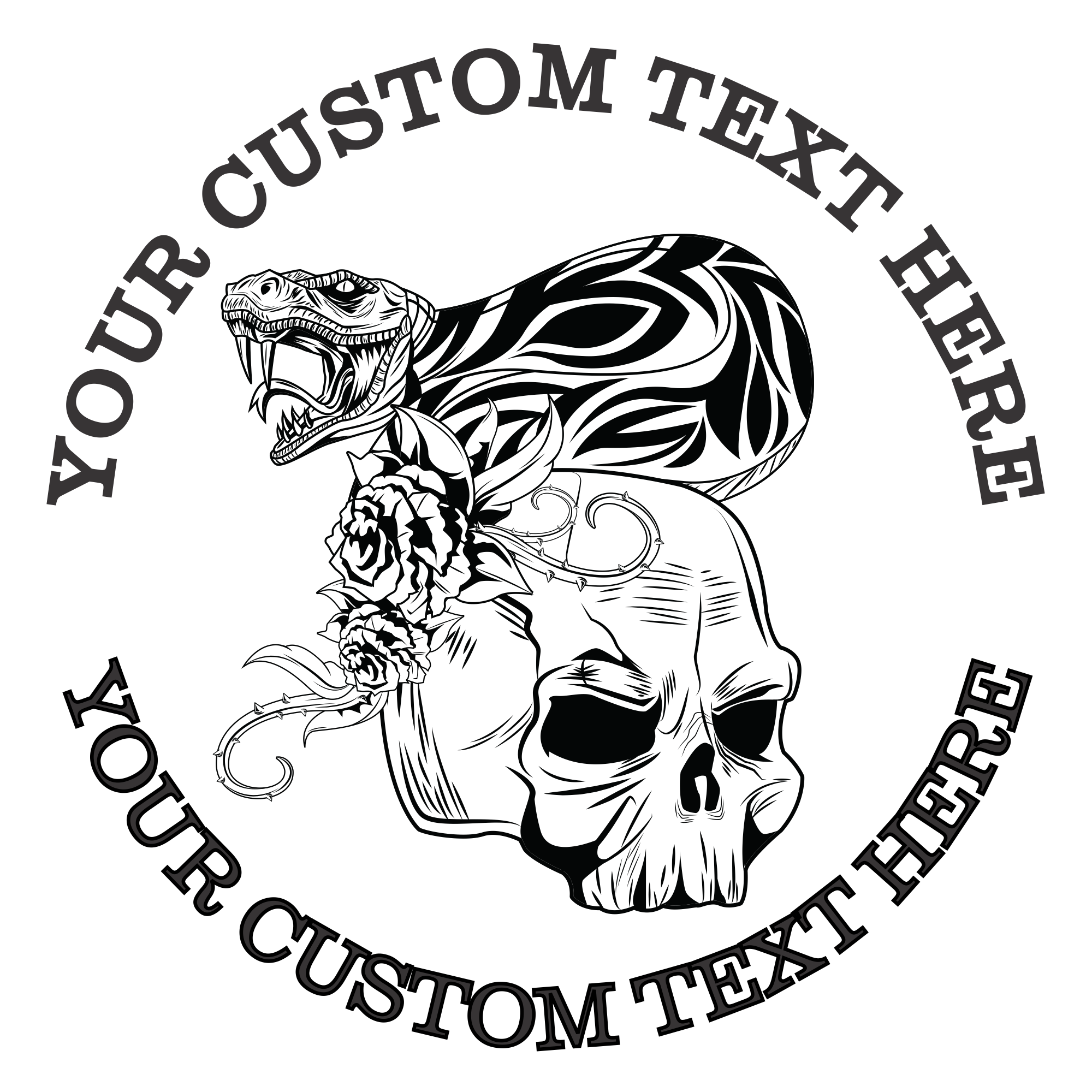 Skull WIth Snake Custom Self Inking Rubber Stamp. Perfect FOr Book Stamps and Personalized Address Stamps with Lines of Text. (SH-76370)