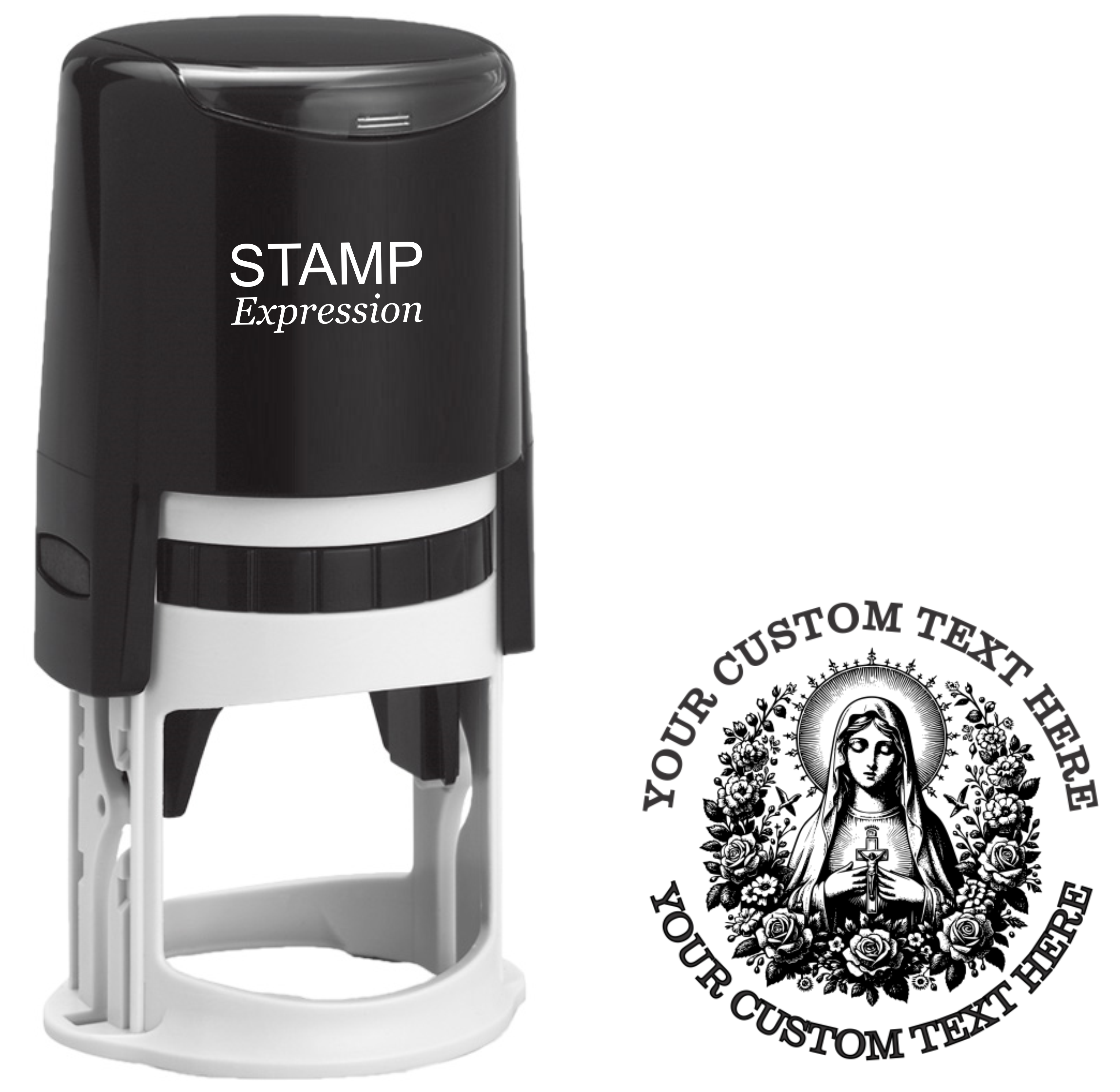 Virgin Mary Religious Christian Return Address Stamp – Personalized Self-Inking Rubber Stamp (SH-76380)
