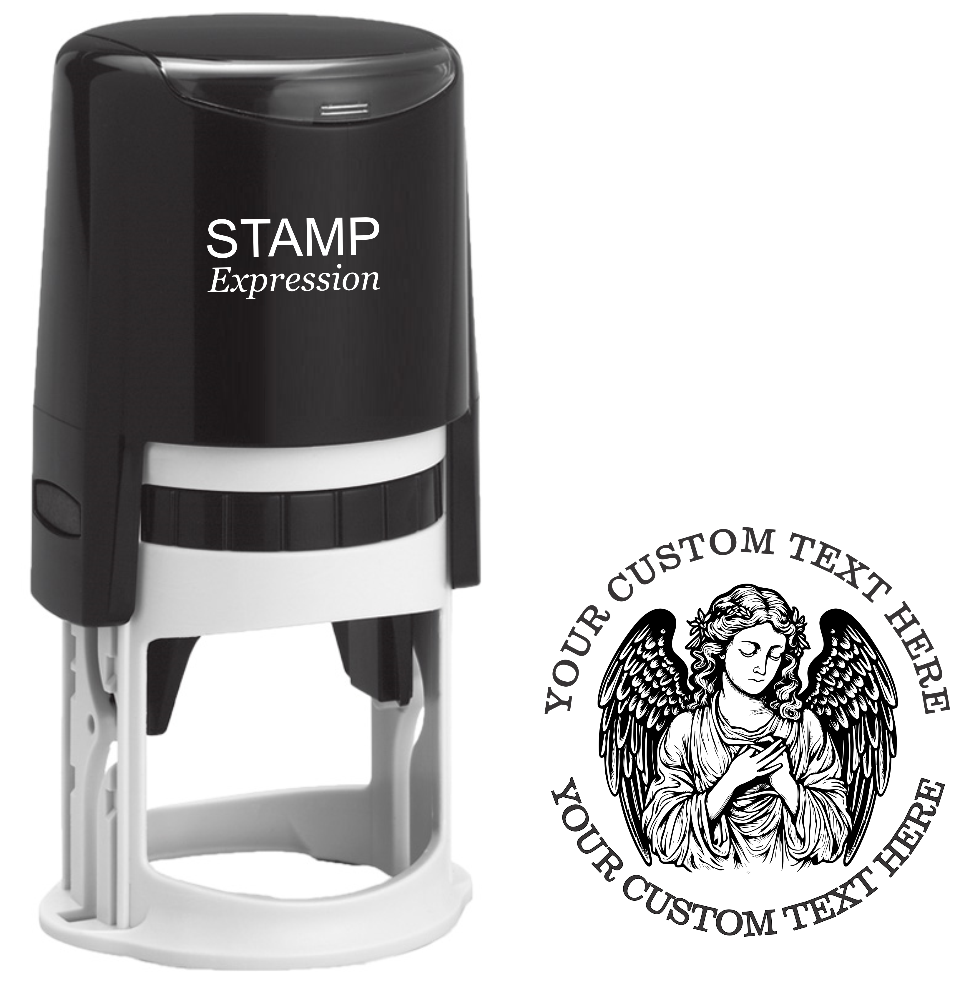 Angel Religious Christian Return Address Stamp - Self Inking. Personalized Rubber Stamp with Lines of Text (SH-76381)