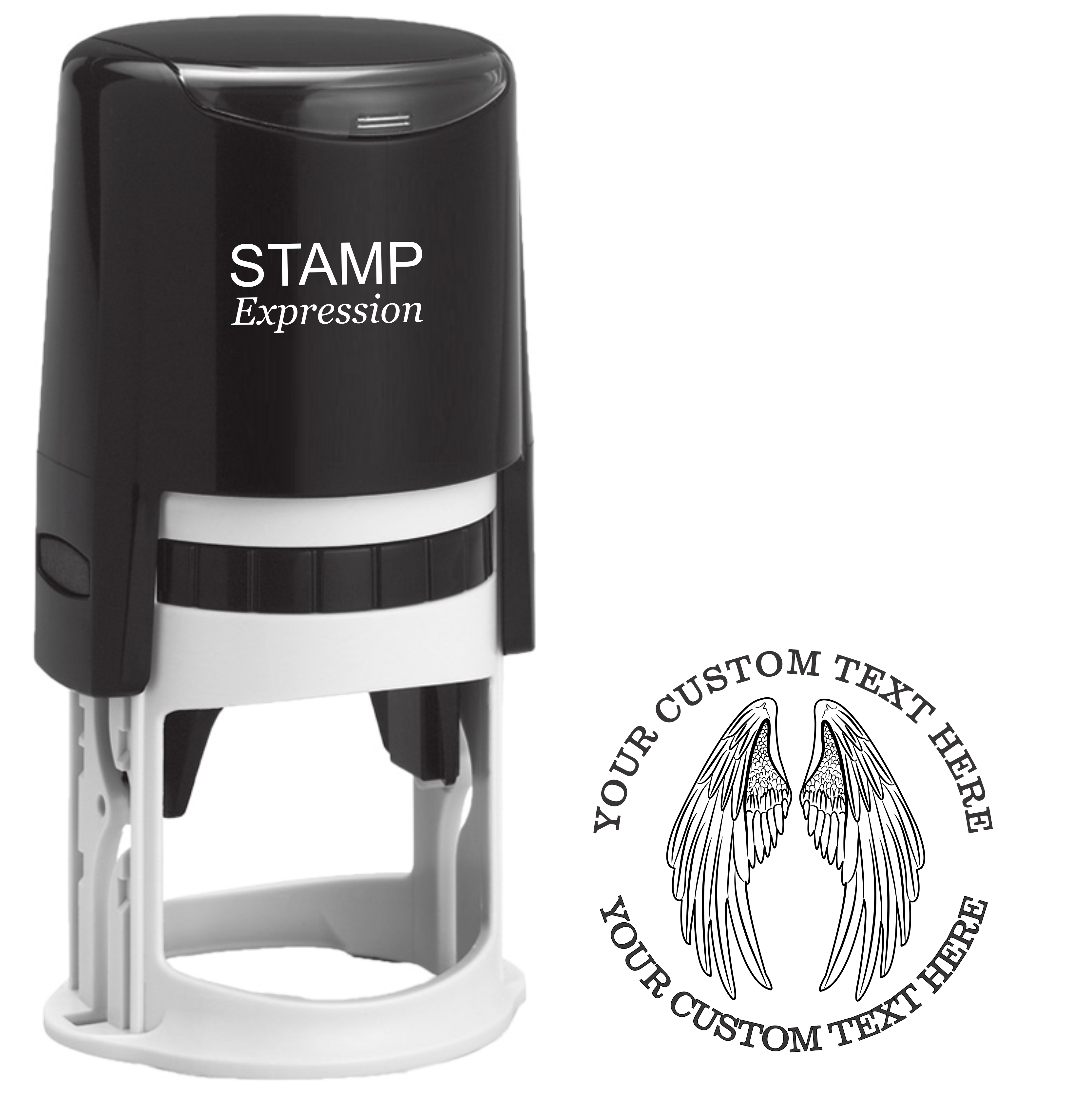 Angel Wings Custom Rubber Stamp - Self Inking. Personalized Return Address Stamp with Lines of Text (SH-76382)