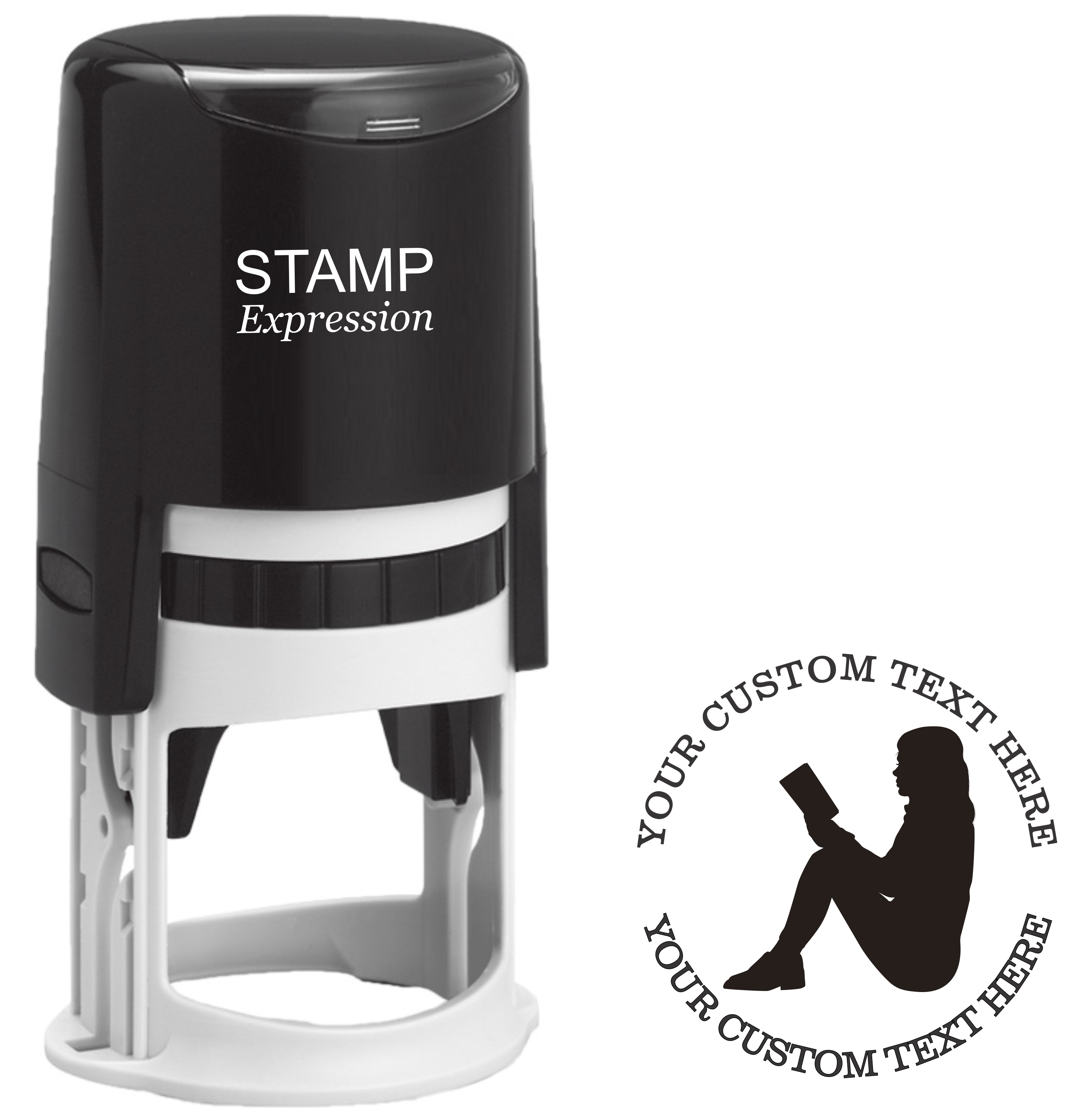 Woman Reading Book Lover Custom Self INking Rubber Sstamp - Can Be USed as an Address Stamp, Library Stamp, or a Book STamp. (SH-76386)