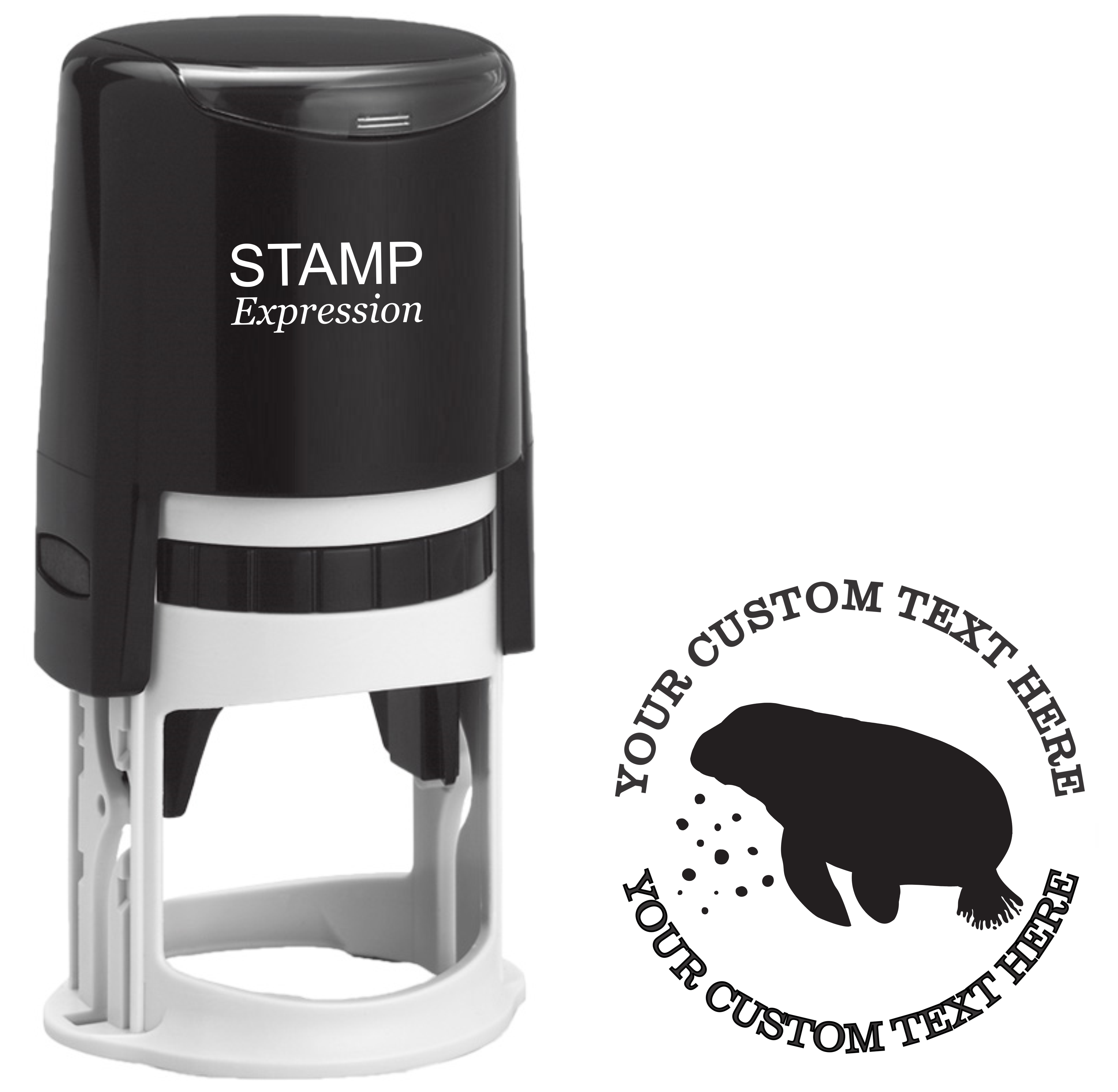 Manatee silhouette Self-Inking Custom Rubber Stamp | Personalized Return Address Stamp | Name & Address Customizable | 1.6" In Diameter (SH-76508)