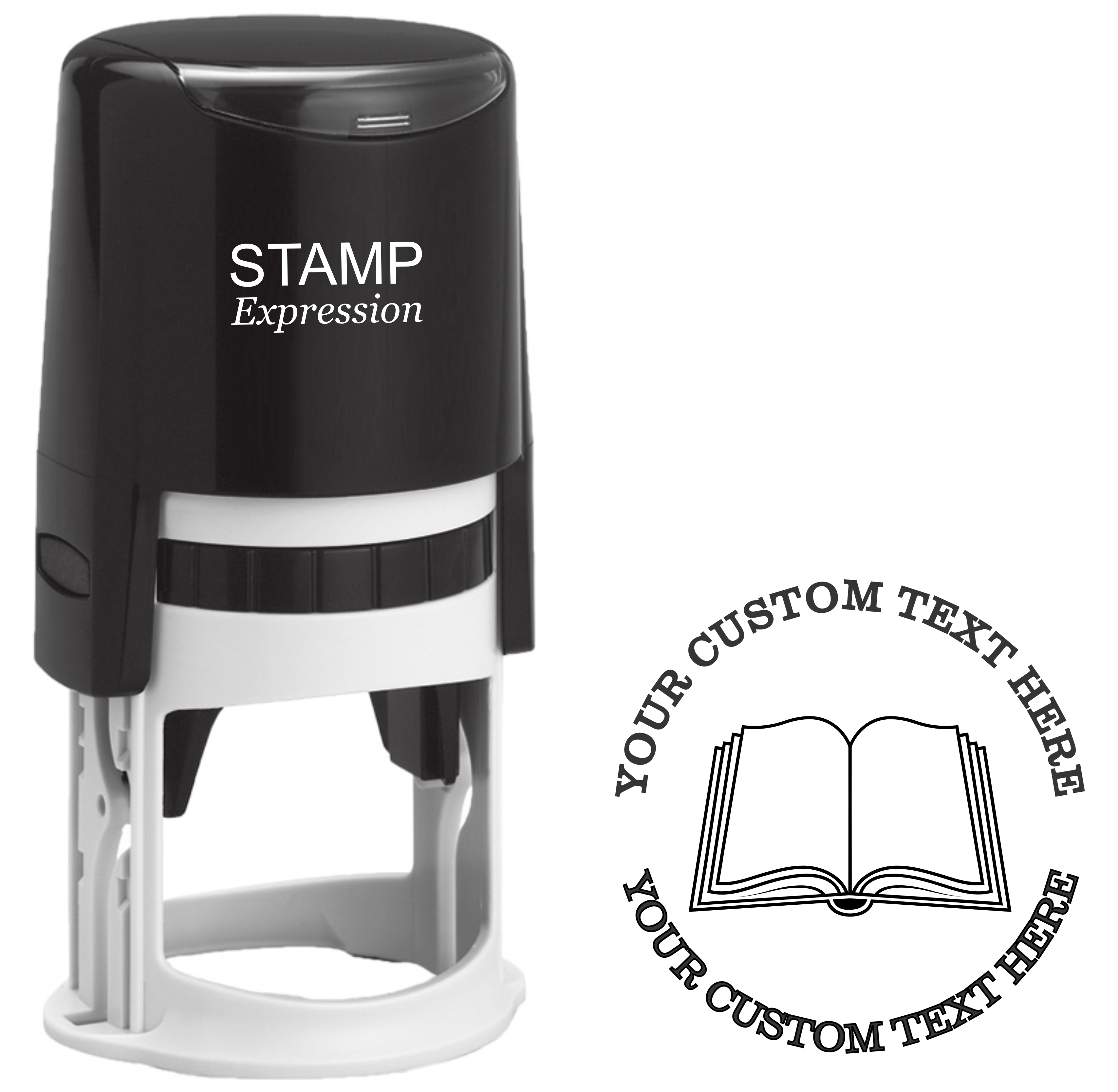Open book outline Self-Inking Custom Rubber Stamp | Personalized Return Address Stamp | Name & Address Customizable | 1.6" In Diameter (SH-76509)