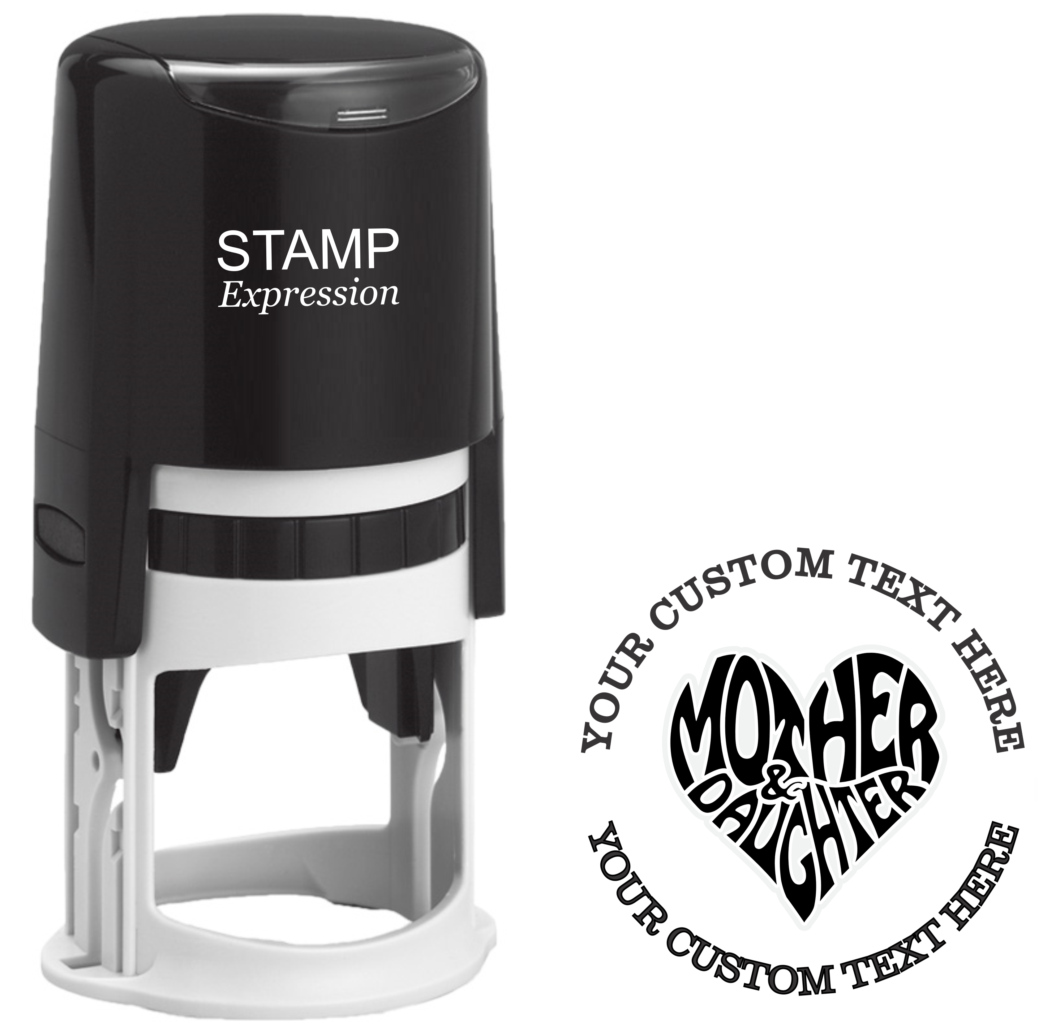 Mother and daughter heart text Self-Inking Custom Rubber Stamp | Personalized Return Address Stamp | Name & Address Customizable | 1.6" In Diameter (SH-76515)