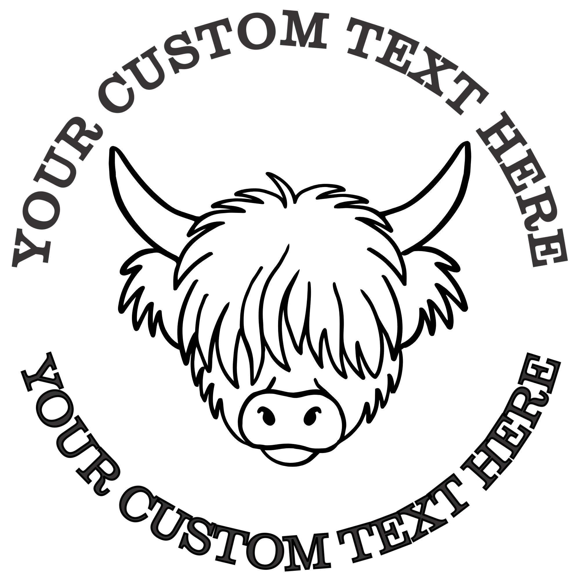 Highland cow head outline Self-Inking Custom Rubber Stamp | Personalized Return Address Stamp | Name & Address Customizable | 1.6" In Diameter (SH-76518)