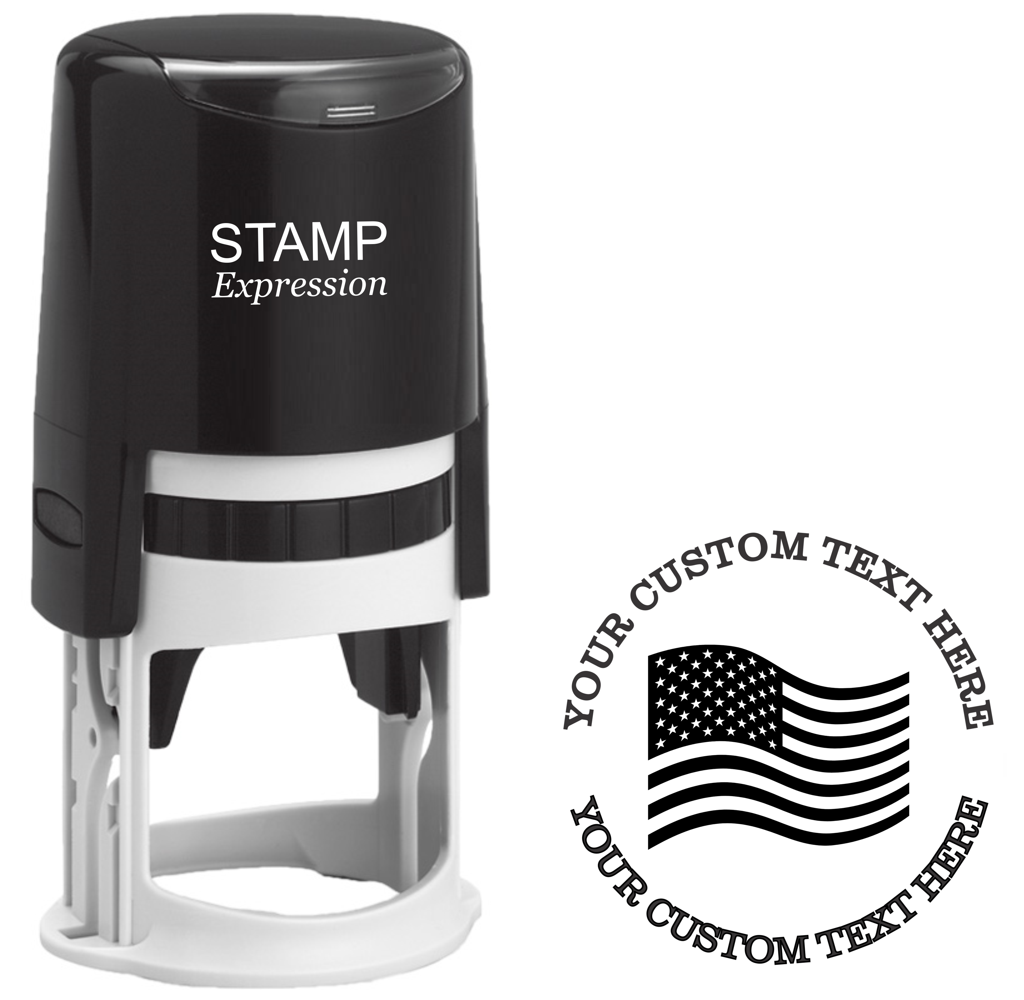 Waving American flag Self-Inking Custom Rubber Stamp | Personalized Return Address Stamp | Name & Address Customizable | 1.6" In Diameter (SH-76523)