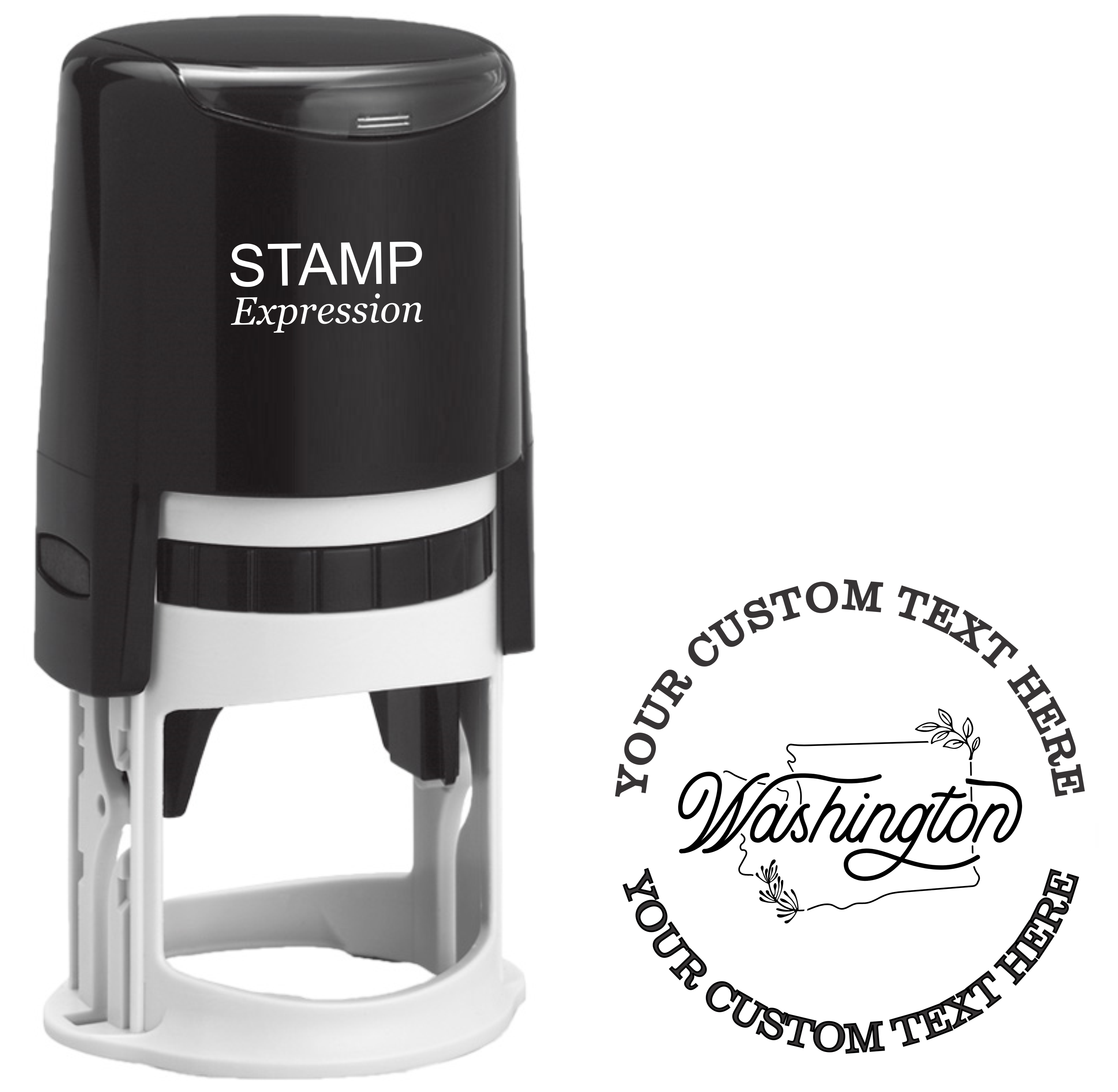 Floral Washington state outline Self-Inking Custom Rubber Stamp | Personalized Return Address Stamp | Name & Address Customizable | 1.6" In Diameter (SH-76525)