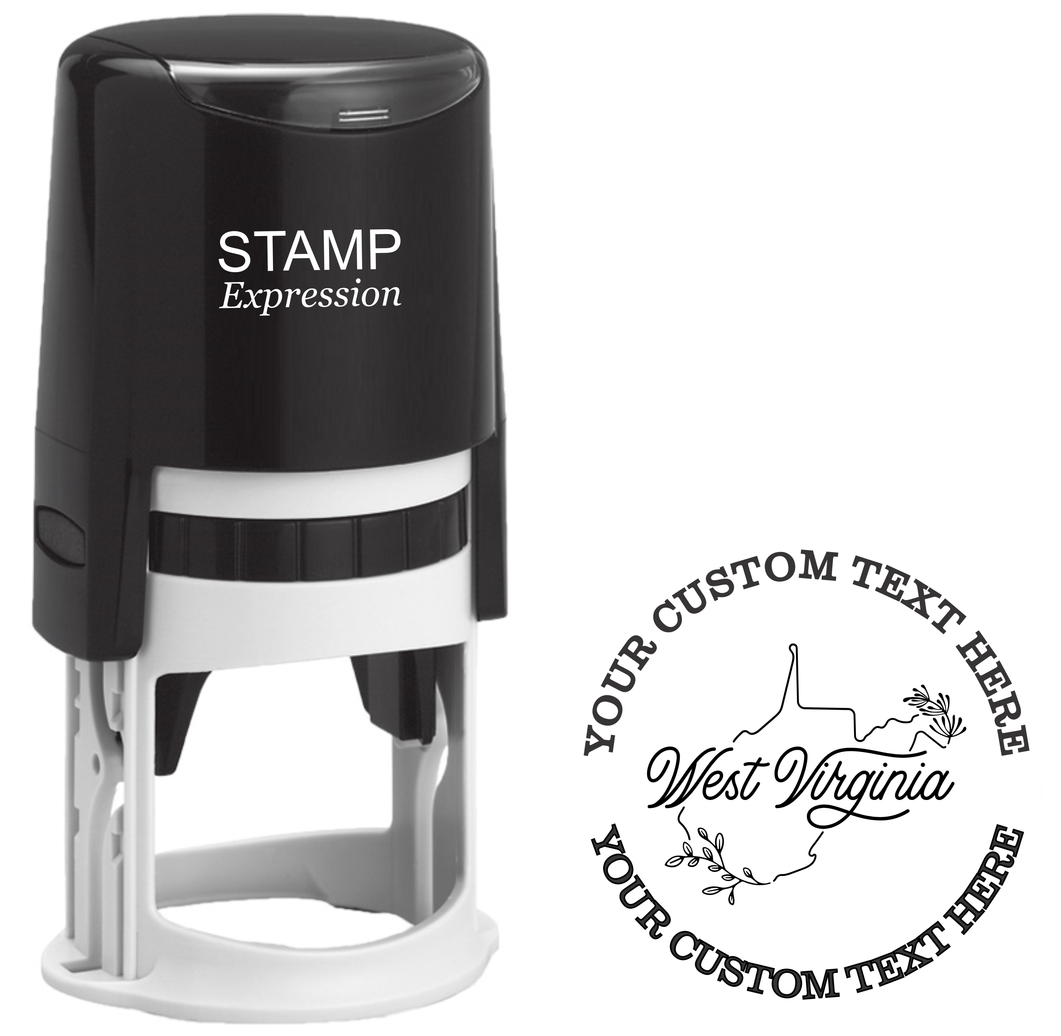Floral West Virginia state outline Self-Inking Custom Rubber Stamp | Personalized Return Address Stamp | Name & Address Customizable | 1.6" In Diameter (SH-76527)