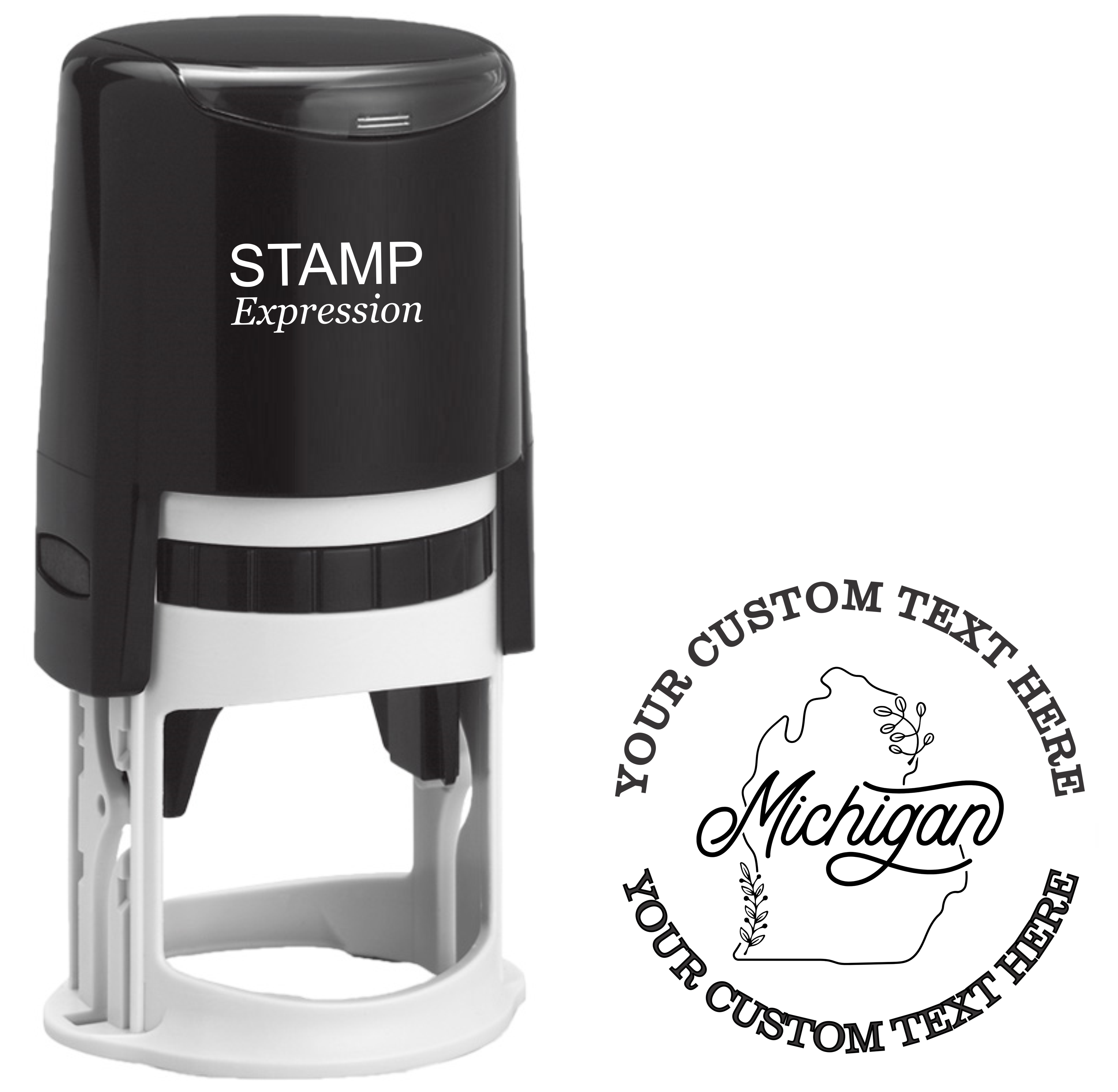 Floral Michigan state outline Self-Inking Custom Rubber Stamp | Personalized Return Address Stamp | Name & Address Customizable | 1.6" In Diameter (SH-76528)
