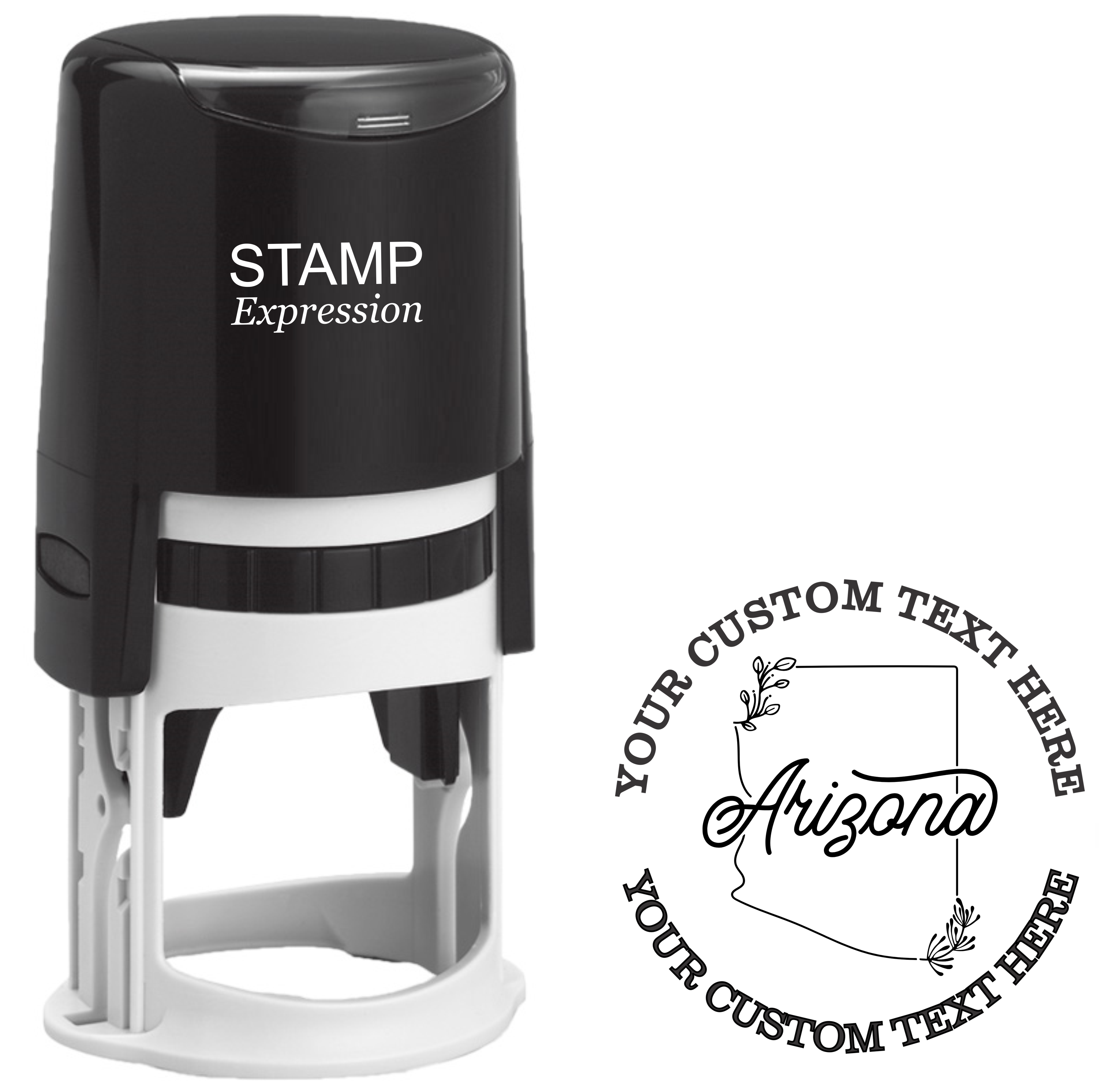 Floral Arizona state outline Self-Inking Custom Rubber Stamp | Personalized Return Address Stamp | Name & Address Customizable | 1.6" In Diameter (SH-76530)