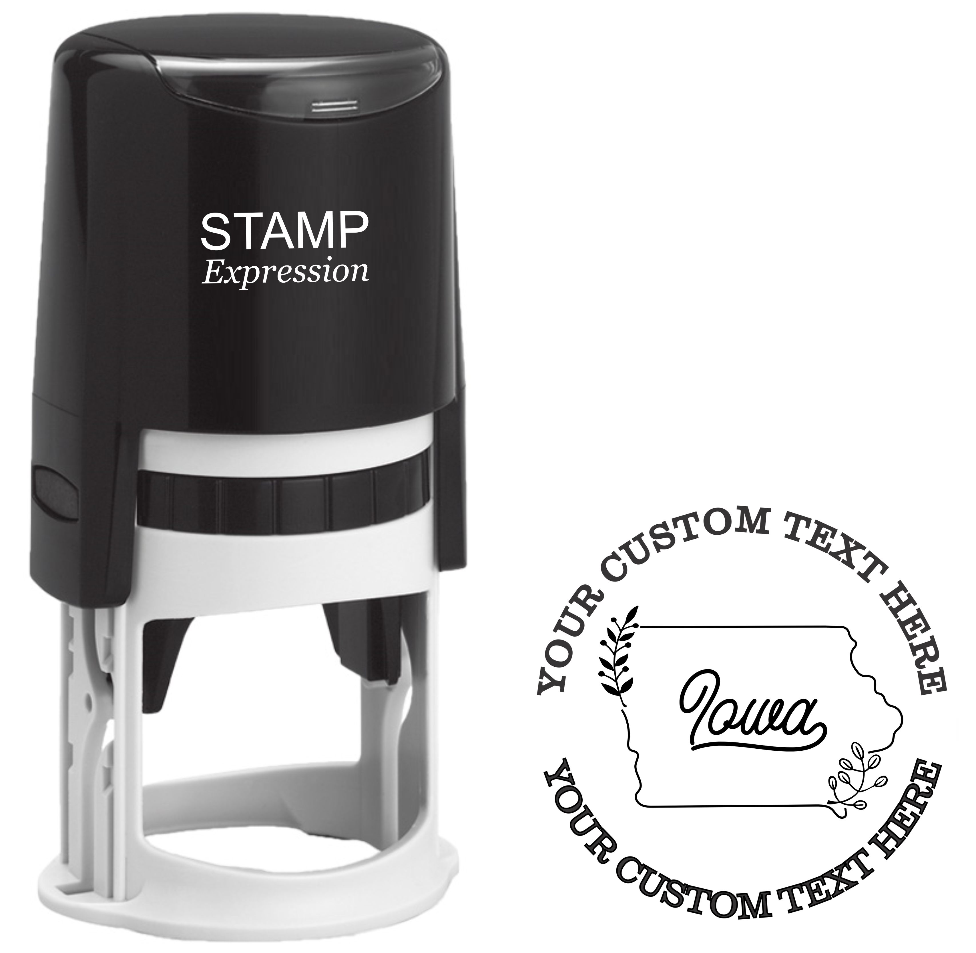 Floral Iowa state outline Self-Inking Custom Rubber Stamp | Personalized Return Address Stamp | Name & Address Customizable | 1.6" In Diameter (SH-76532)