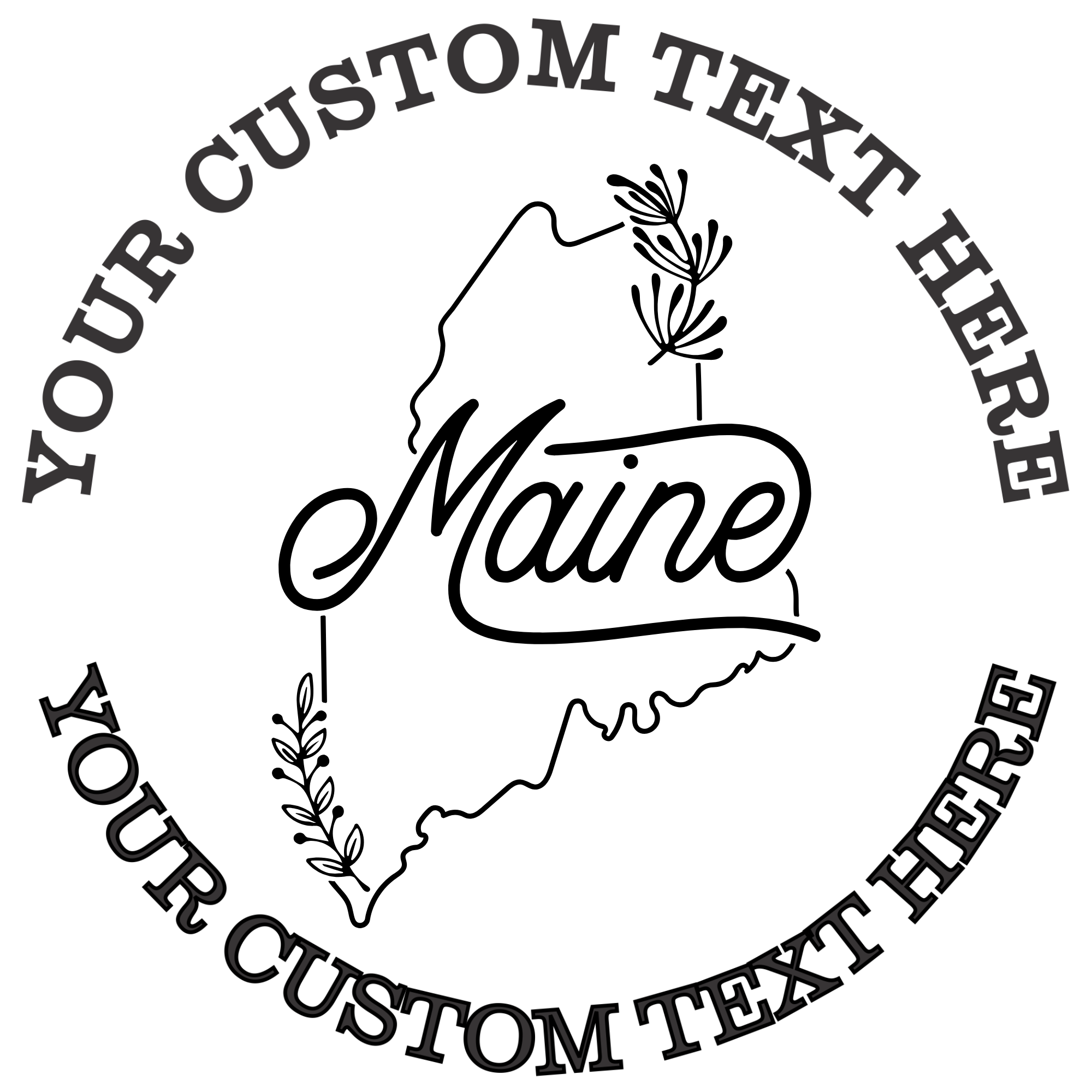 Floral Maine state outline Self-Inking Custom Rubber Stamp | Personalized Return Address Stamp | Name & Address Customizable | 1.6" In Diameter (SH-76535)