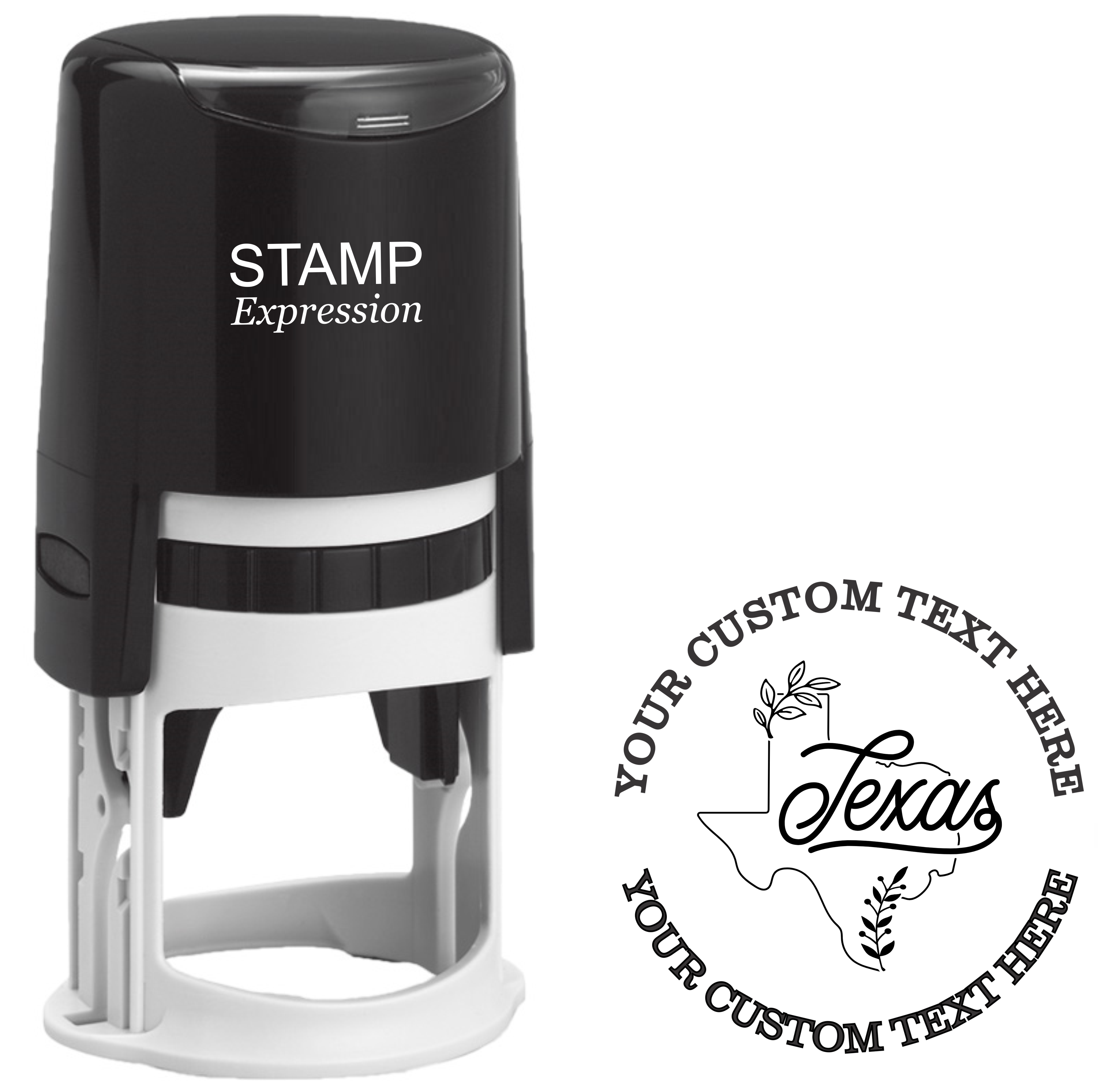 Floral Texas state outline Self-Inking Custom Rubber Stamp | Personalized Return Address Stamp | Name & Address Customizable | 1.6" In Diameter (SH-76539)