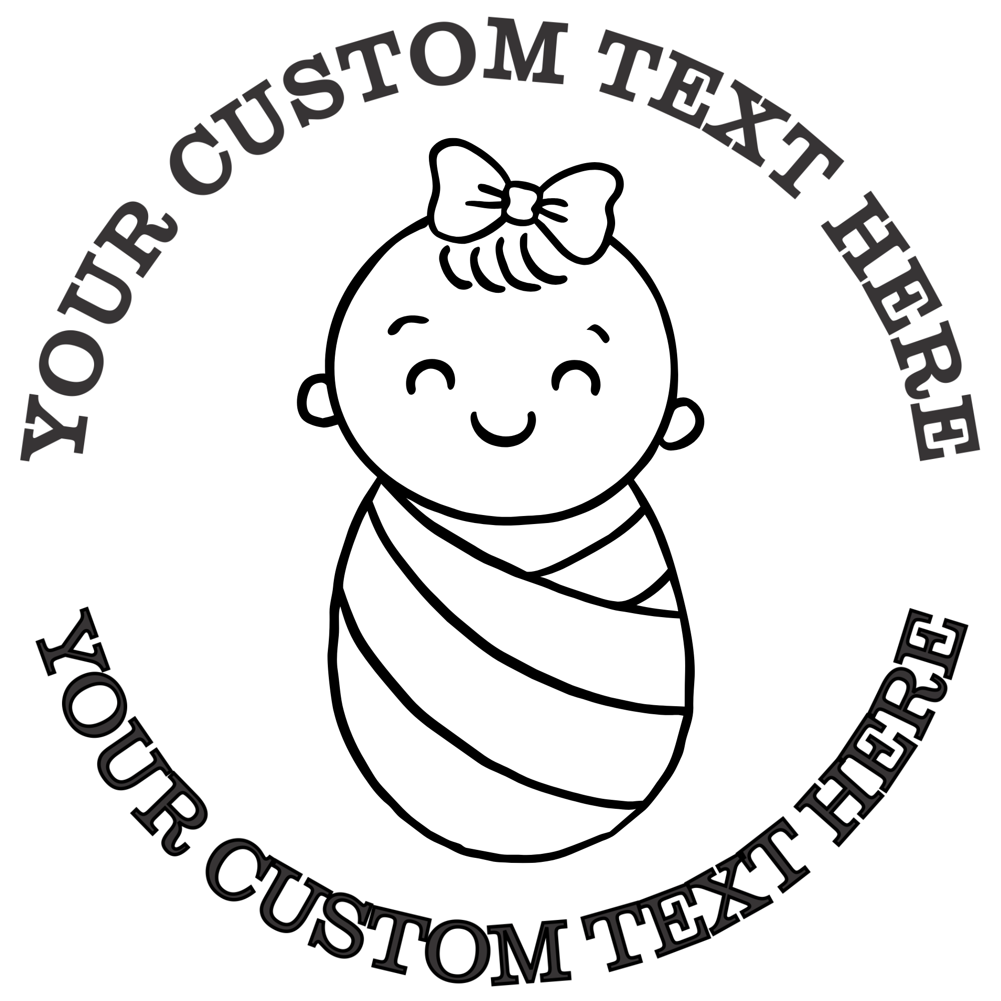 Newborn swaddle baby outline Self-Inking Custom Rubber Stamp | Personalized Return Address Stamp | Name & Address Customizable | 1.6" In Diameter (SH-76545)