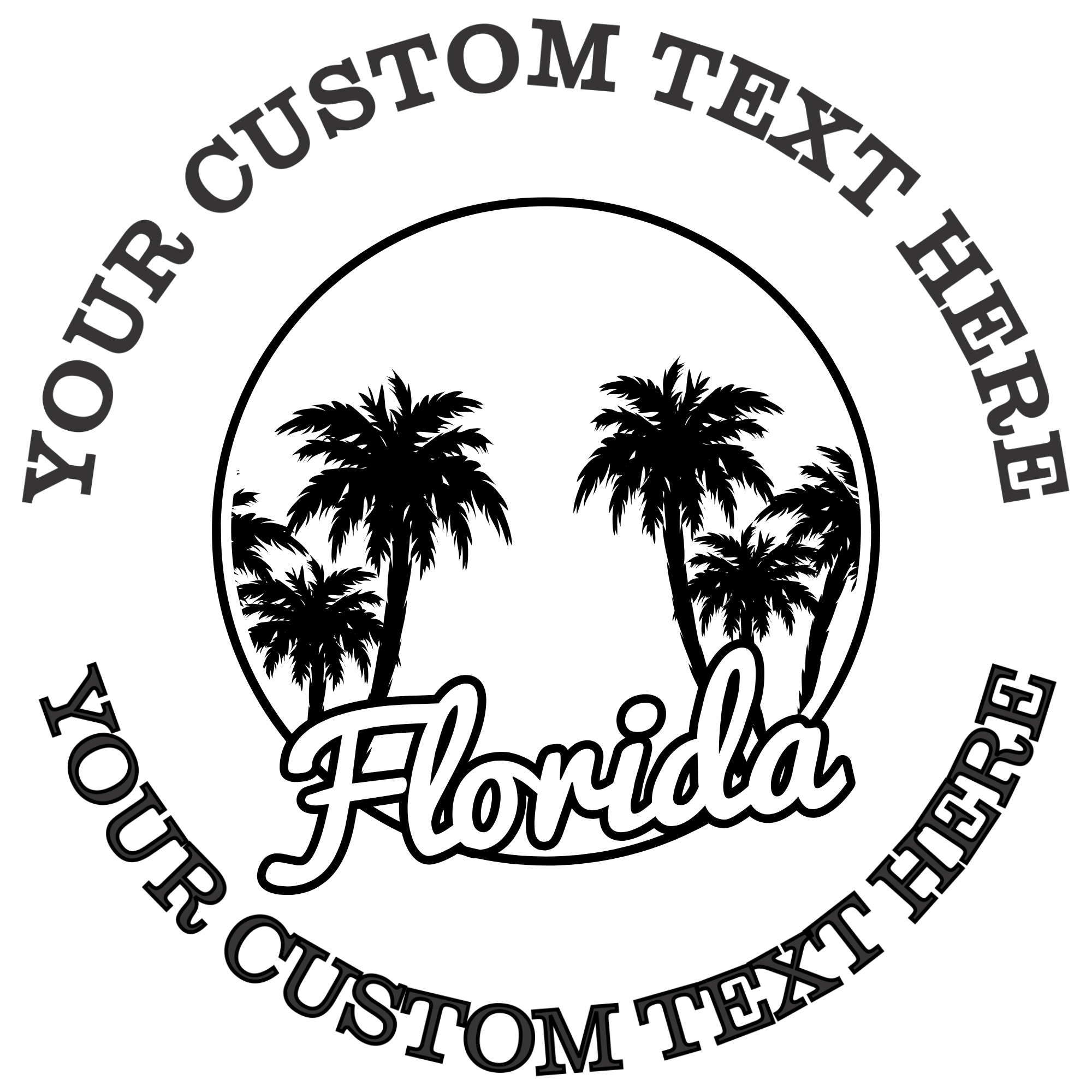 Florida palm trees in a circle Self-Inking Custom Rubber Stamp | Personalized Return Address Stamp | Name & Address Customizable | 1.6" In Diameter (SH-76546)