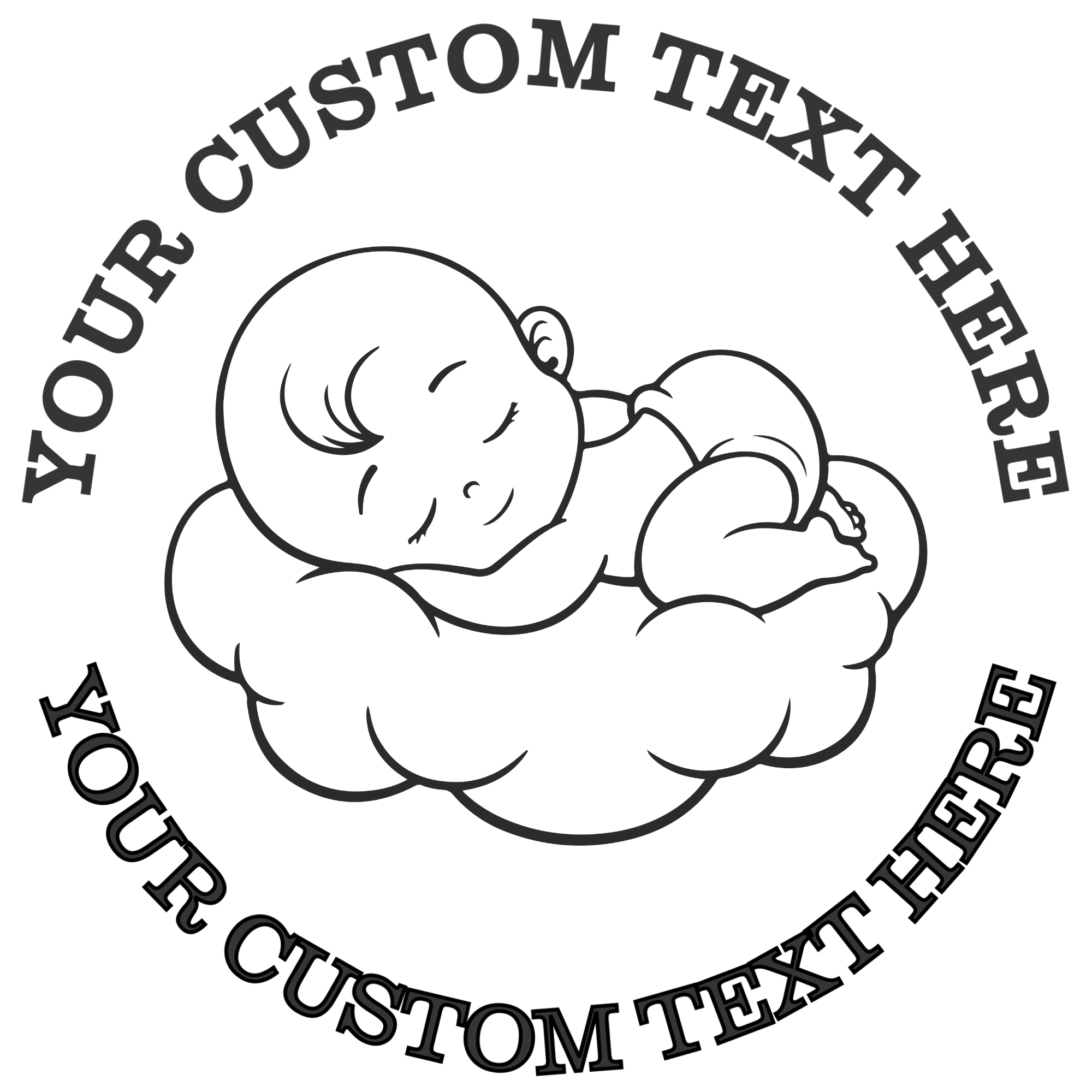 Newborn baby sleeping on a cloud outline Self-Inking Custom Rubber Stamp | Personalized Return Address Stamp | Name & Address Customizable | 1.6" In Diameter (SH-76548)