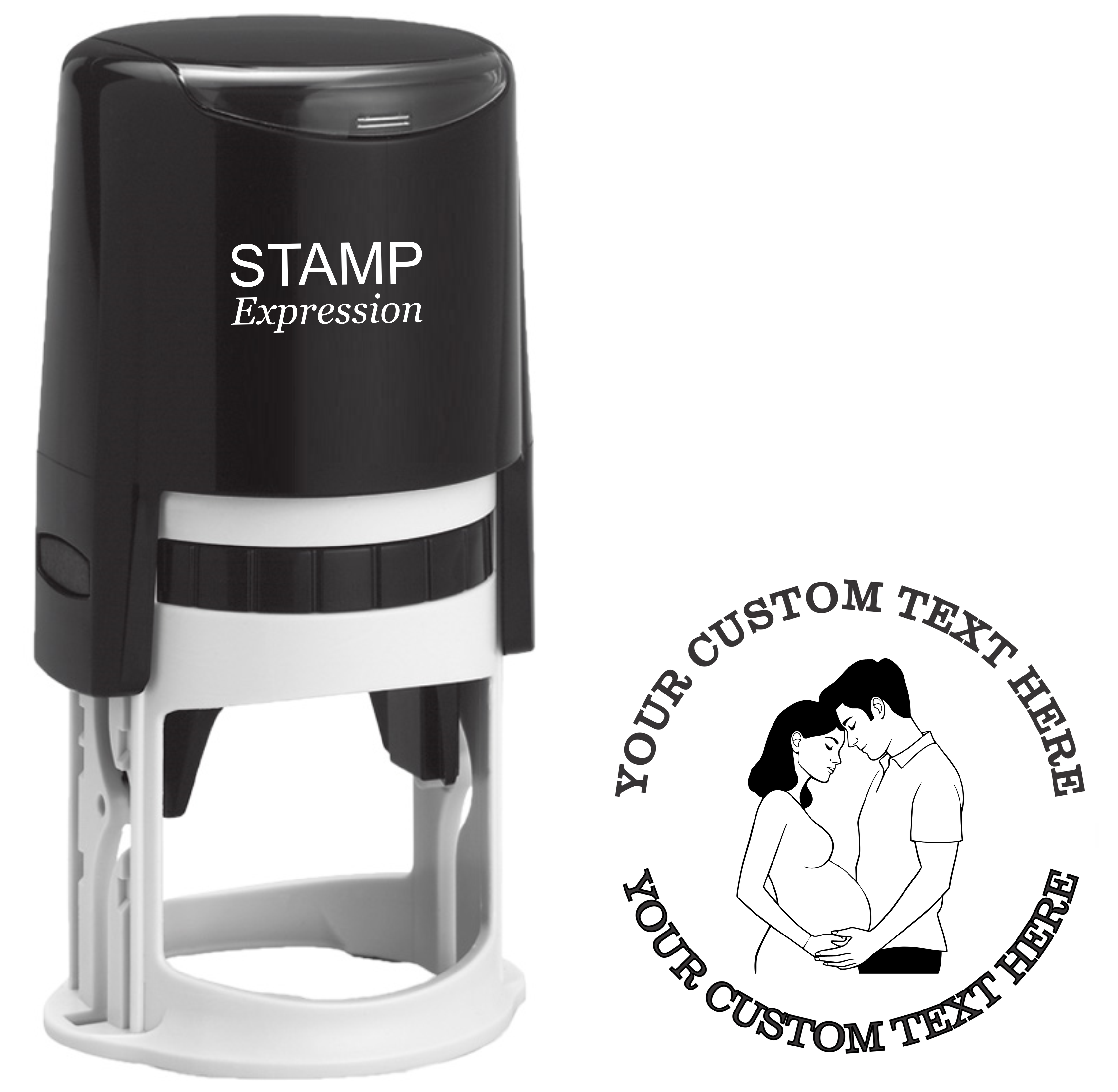 Expecting couple outline Self-Inking Custom Rubber Stamp | Personalized Return Address Stamp | Name & Address Customizable | 1.6" In Diameter (SH-76549)
