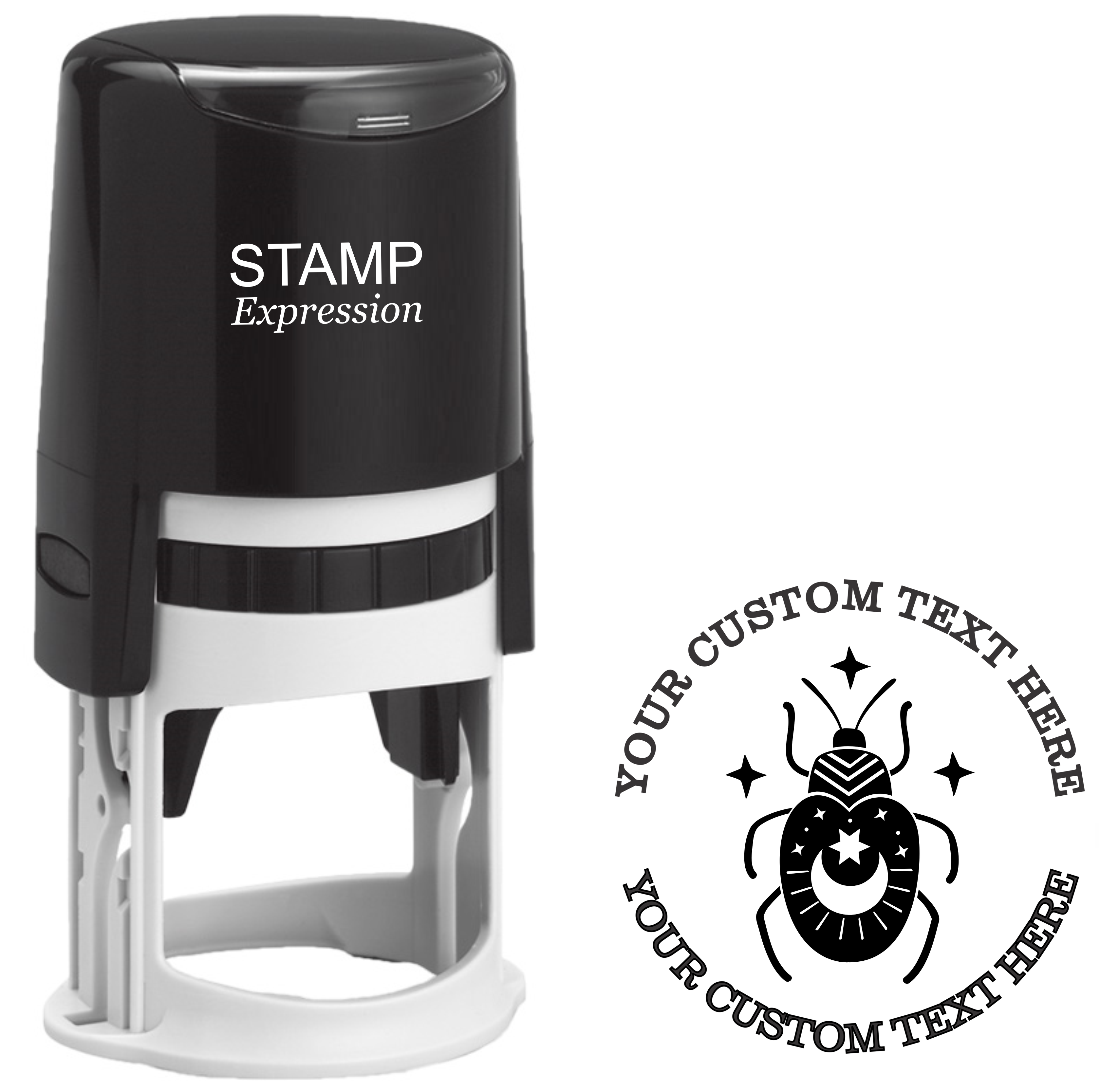 Mystical scarab Self-Inking Custom Rubber Stamp | Personalized Return Address Stamp | Name & Address Customizable | 1.6" In Diameter (SH-76551)