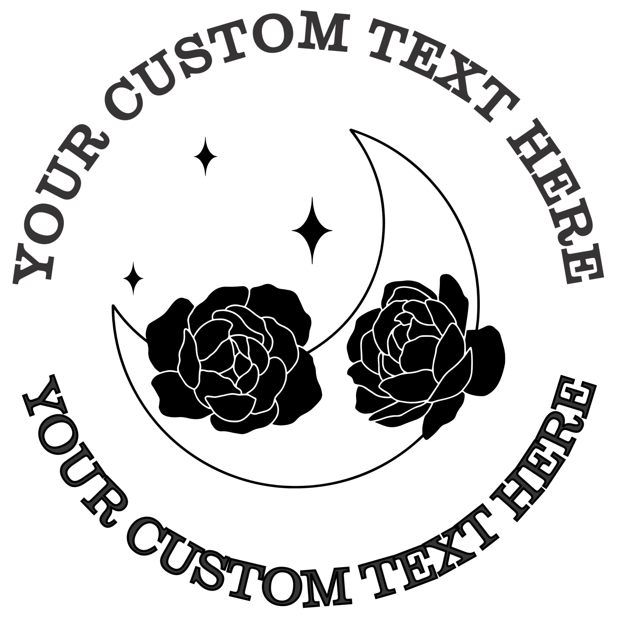 Celestial moon outline with two peonies flowers Self-Inking Custom Rubber Stamp | Personalized Return Address Stamp | Name & Address Customizable | 1.6" In Diameter (SH-76557)