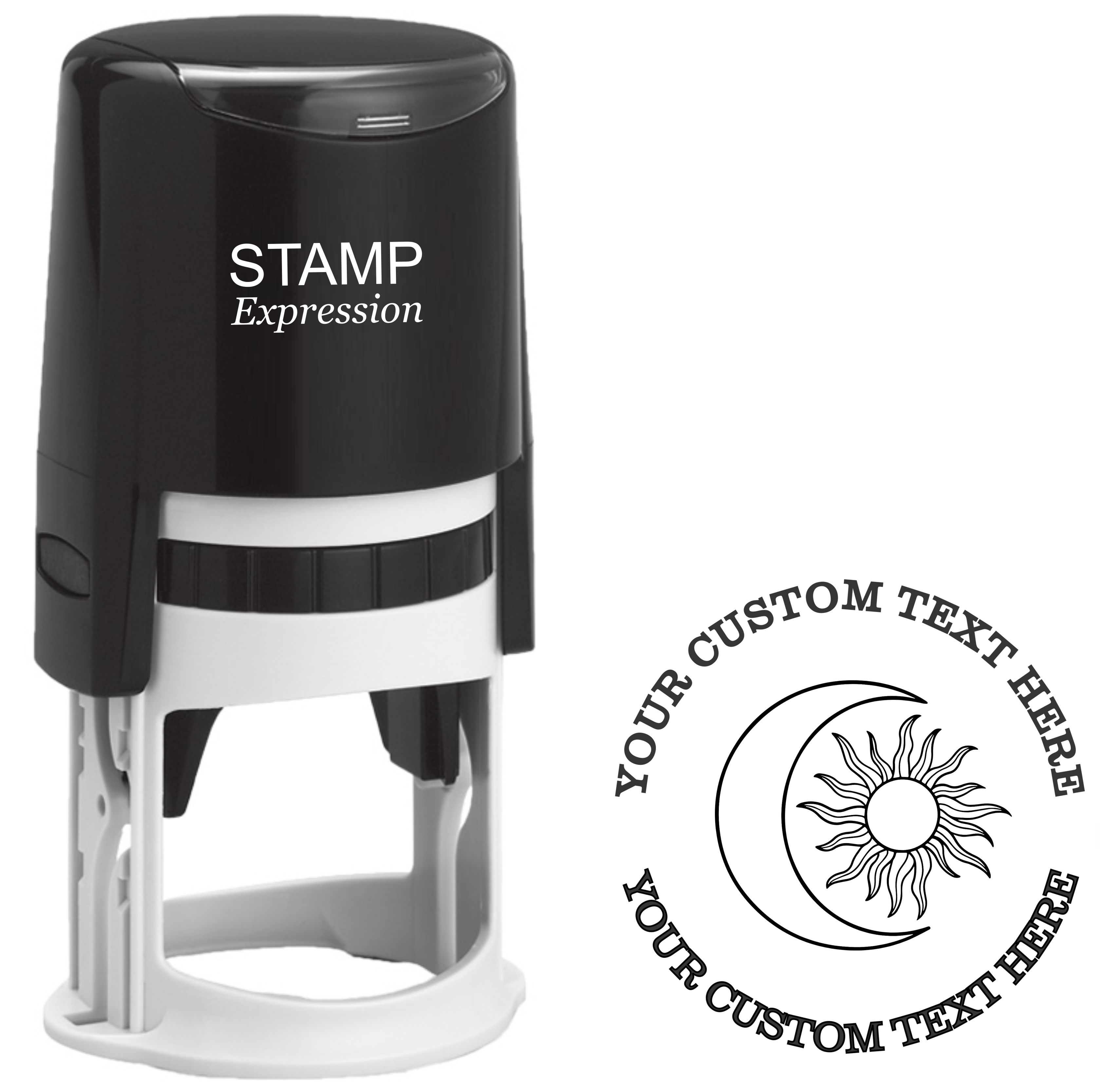 Celestial moon and a sun outline Self-Inking Custom Rubber Stamp | Personalized Return Address Stamp | Name & Address Customizable | 1.6" In Diameter (SH-76563)
