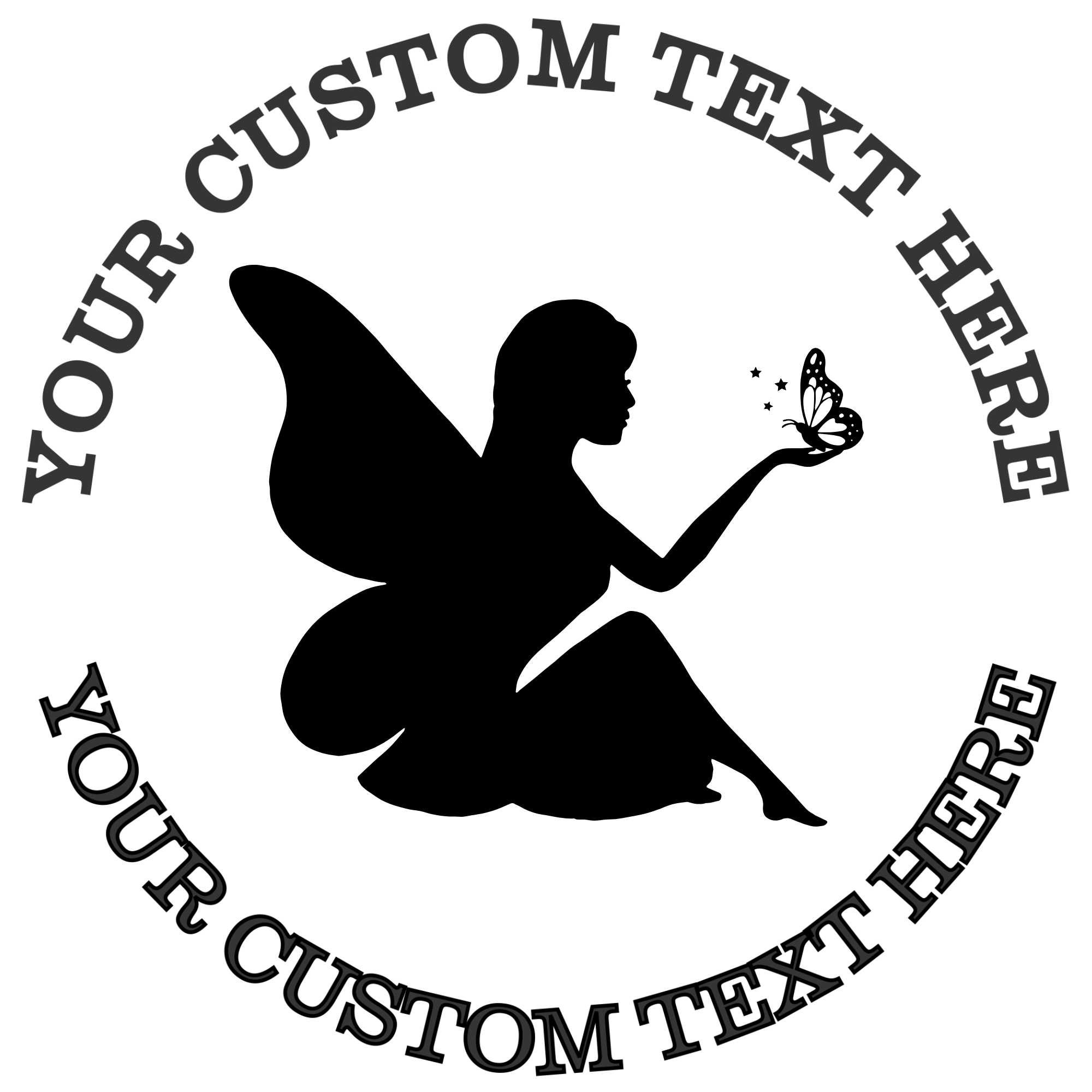 Sitting fairy silhouette with butterfly Self-Inking Custom Rubber Stamp | Personalized Return Address Stamp | Name & Address Customizable | 1.6" In Diameter (SH-76571)