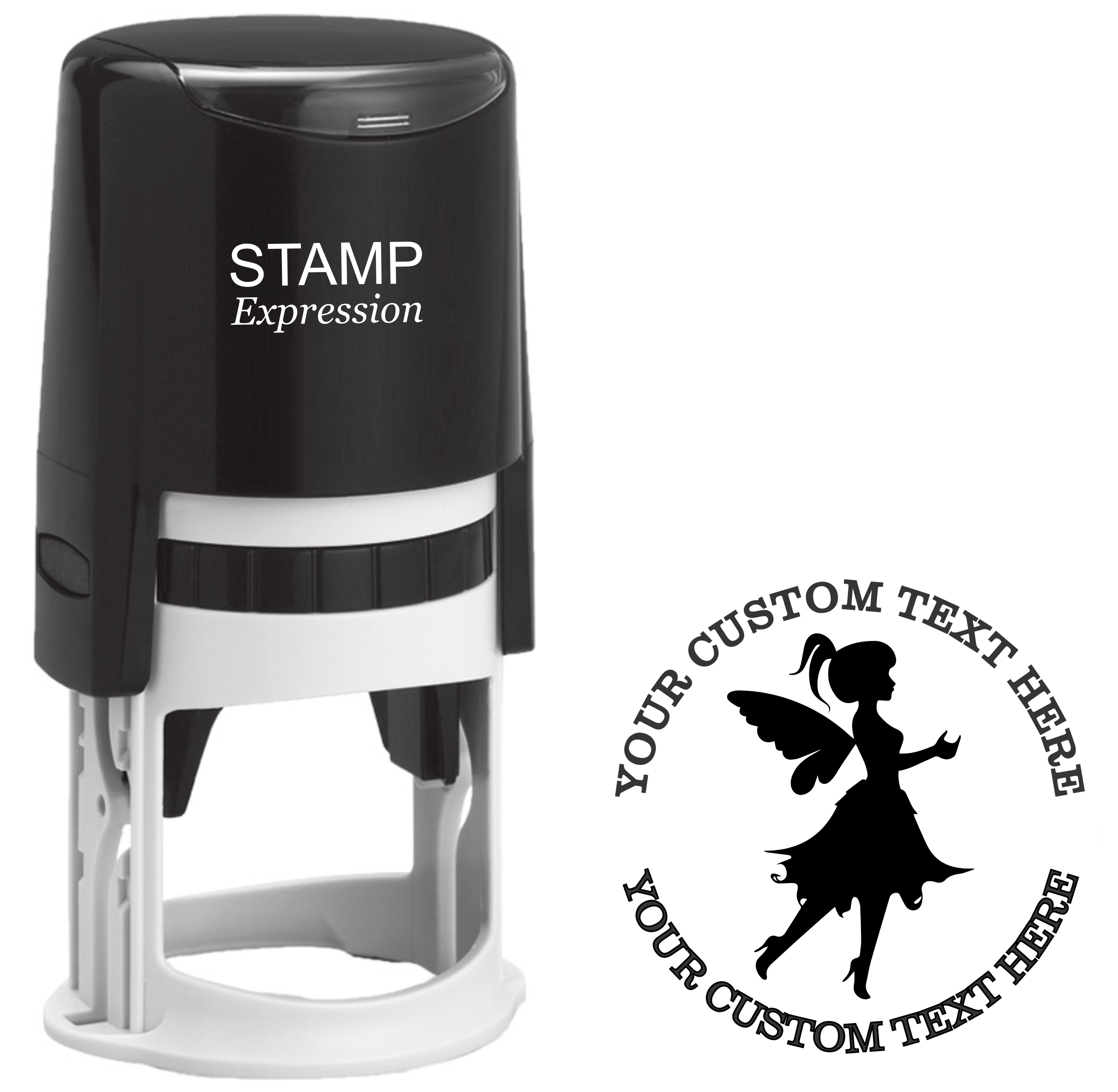 Elegant fairy turned right Self-Inking Custom Rubber Stamp | Personalized Return Address Stamp | Name & Address Customizable | 1.6" In Diameter (SH-76572)