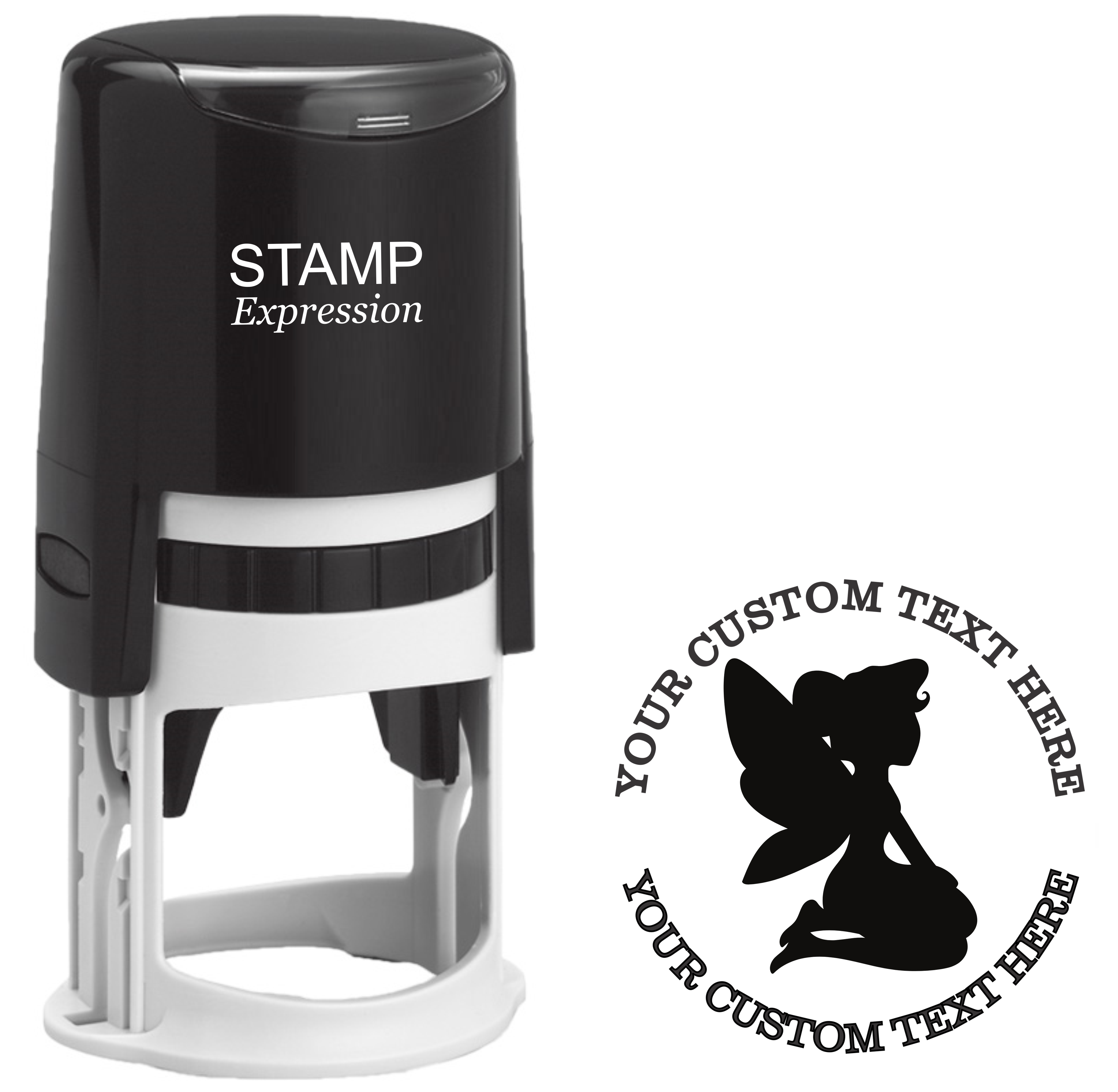 Beautiful sitting fairy Self-Inking Custom Rubber Stamp | Personalized Return Address Stamp | Name & Address Customizable | 1.6" In Diameter (SH-76575)