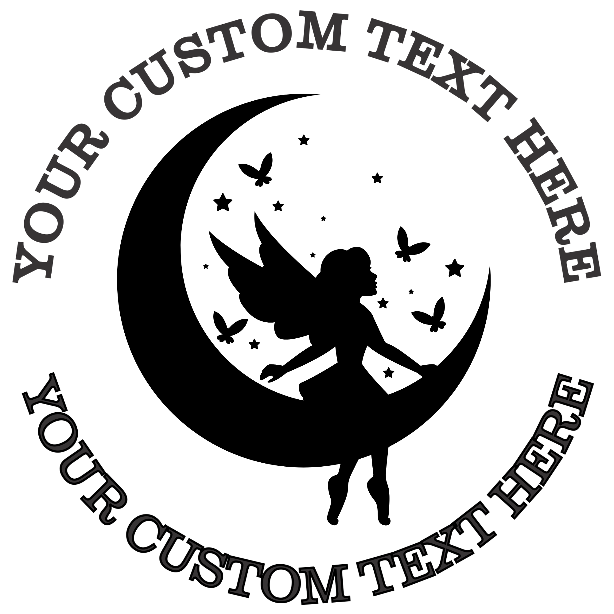 Fairy sitting inside crescent moon with butterflies Self-Inking Custom Rubber Stamp | Personalized Return Address Stamp | Name & Address Customizable | 1.6" In Diameter (SH-76576)