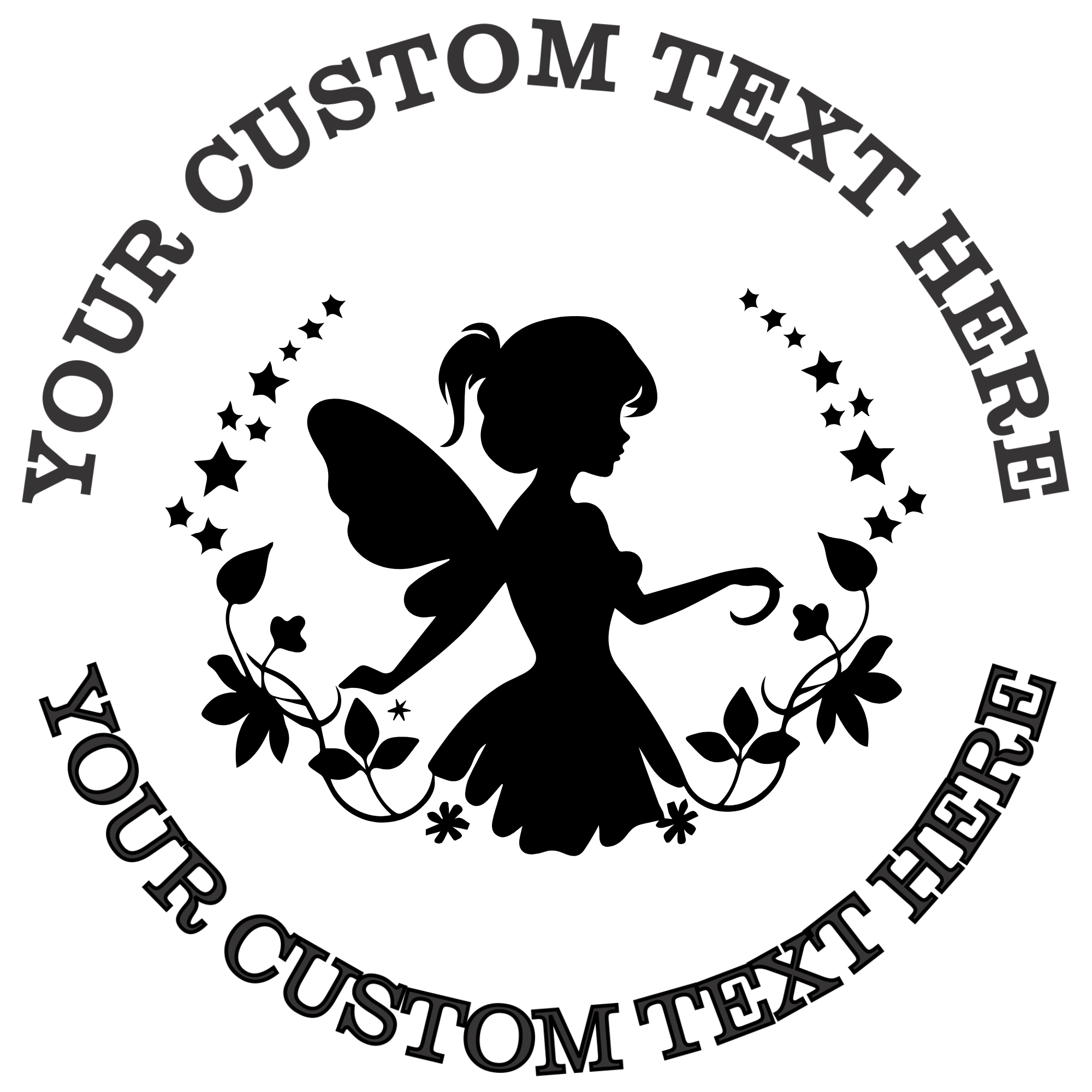 Cute fairy inside a floral circle Self-Inking Custom Rubber Stamp | Personalized Return Address Stamp | Name & Address Customizable | 1.6" In Diameter (SH-76579)