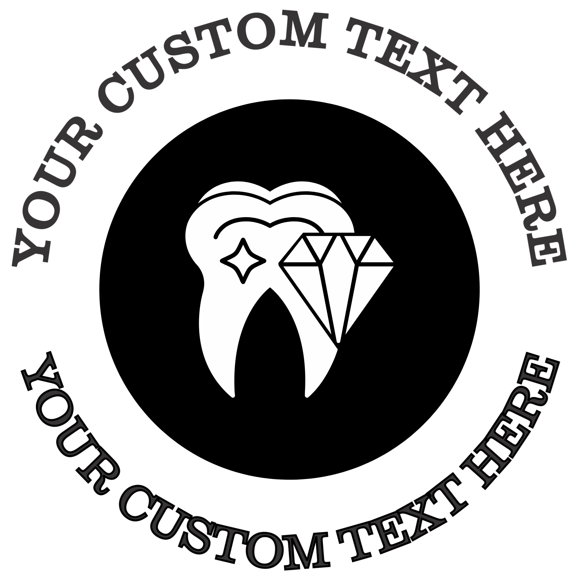 Sparkling tooth in a dark circle Self-Inking Custom Rubber Stamp | Personalized Return Address Stamp | Name & Address Customizable | 1.6" In Diameter (SH-76583)