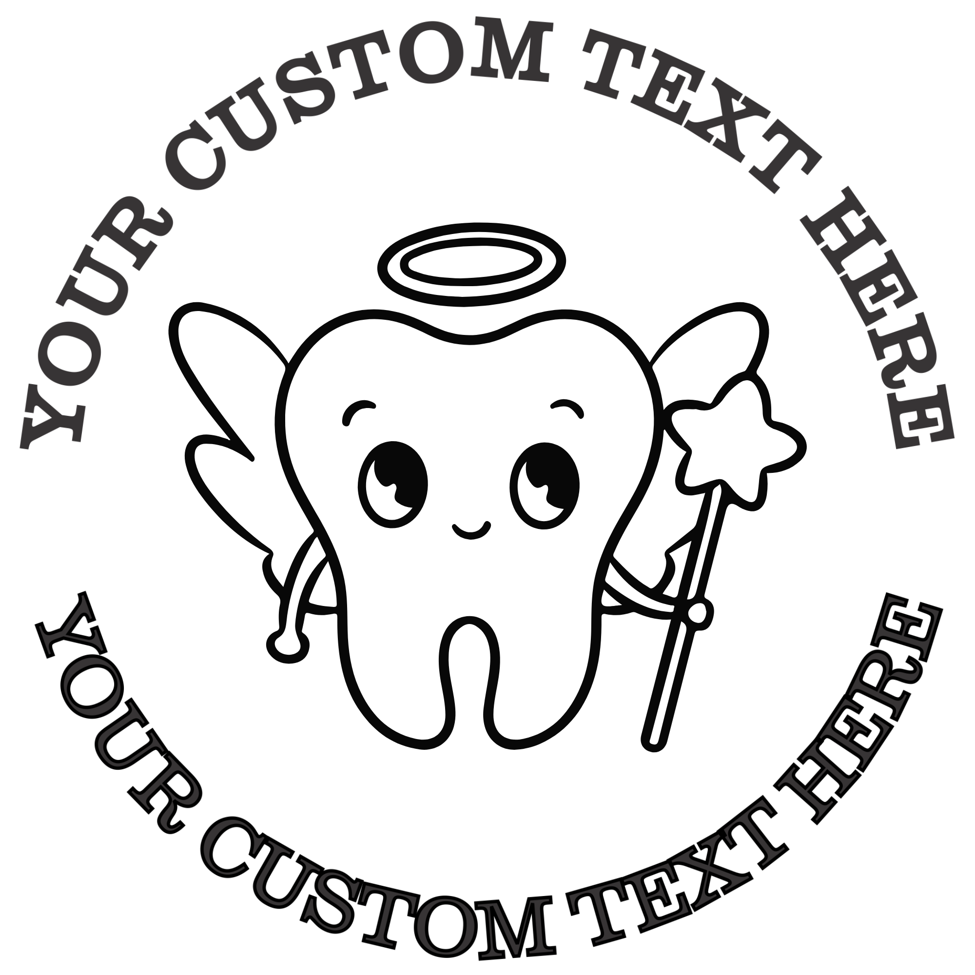 Kawaii tooth with halo and wings Self-Inking Custom Rubber Stamp | Personalized Return Address Stamp | Name & Address Customizable | 1.6" In Diameter (SH-76586)