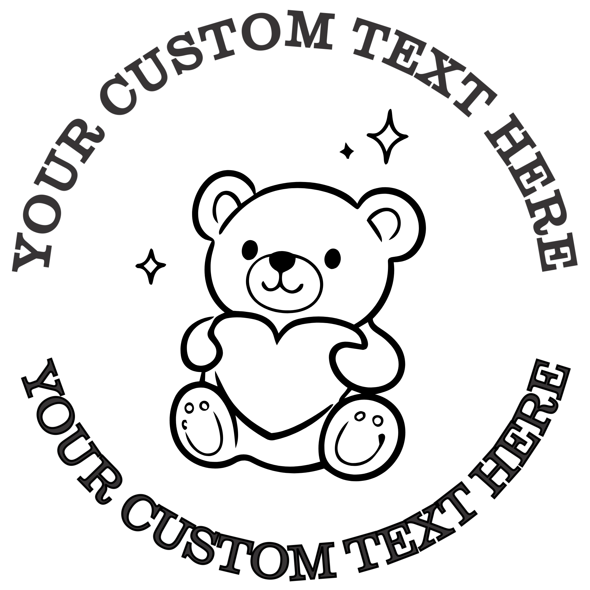 Cute teddy bear outline with a heart Self-Inking Custom Rubber Stamp | Personalized Return Address Stamp | Name & Address Customizable | 1.6" In Diameter (SH-76587)