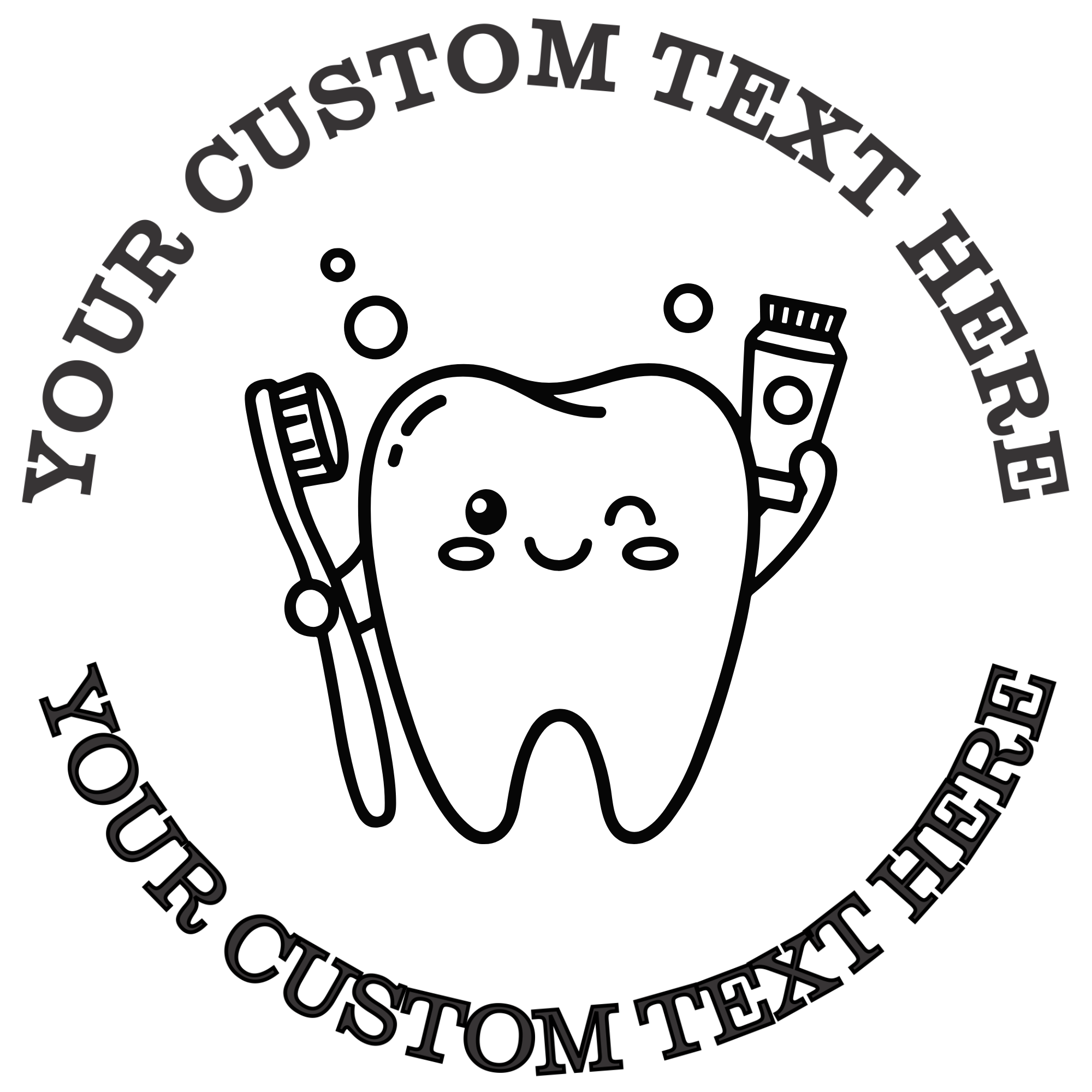 Kawaii tooth with toothbrush and toothpaste dentist Self-Inking Custom Rubber Stamp | Personalized Return Address Stamp | Name & Address Customizable | 1.6" In Diameter (SH-76590)