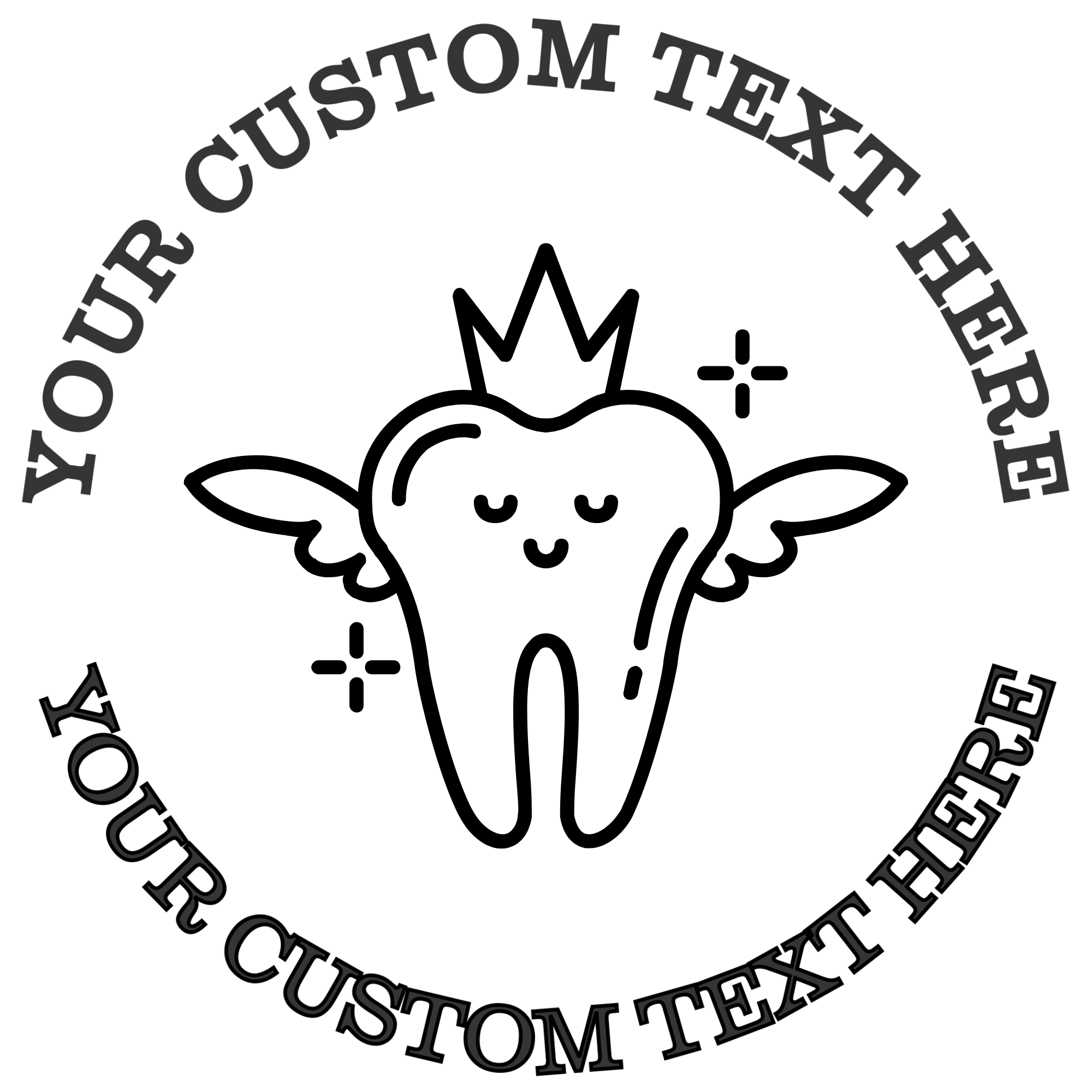Kawaii tooth with crown and wings with eyes closed dentist Self-Inking Custom Rubber Stamp | Personalized Return Address Stamp | Name & Address Customizable | 1.6" In Diameter (SH-76591)