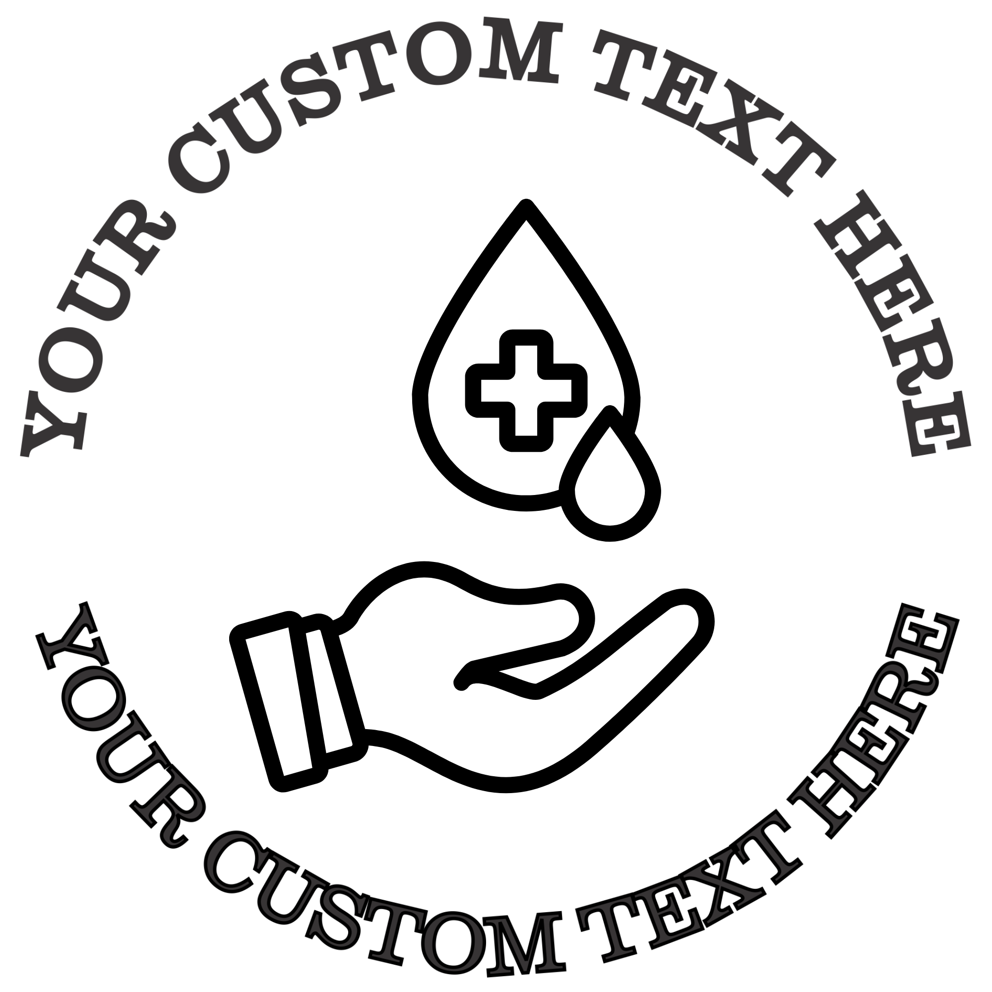 Blood donation support hand holding blood drops Self-Inking Custom Rubber Stamp | Personalized Return Address Stamp | Name & Address Customizable | 1.6" In Diameter (SH-76598)