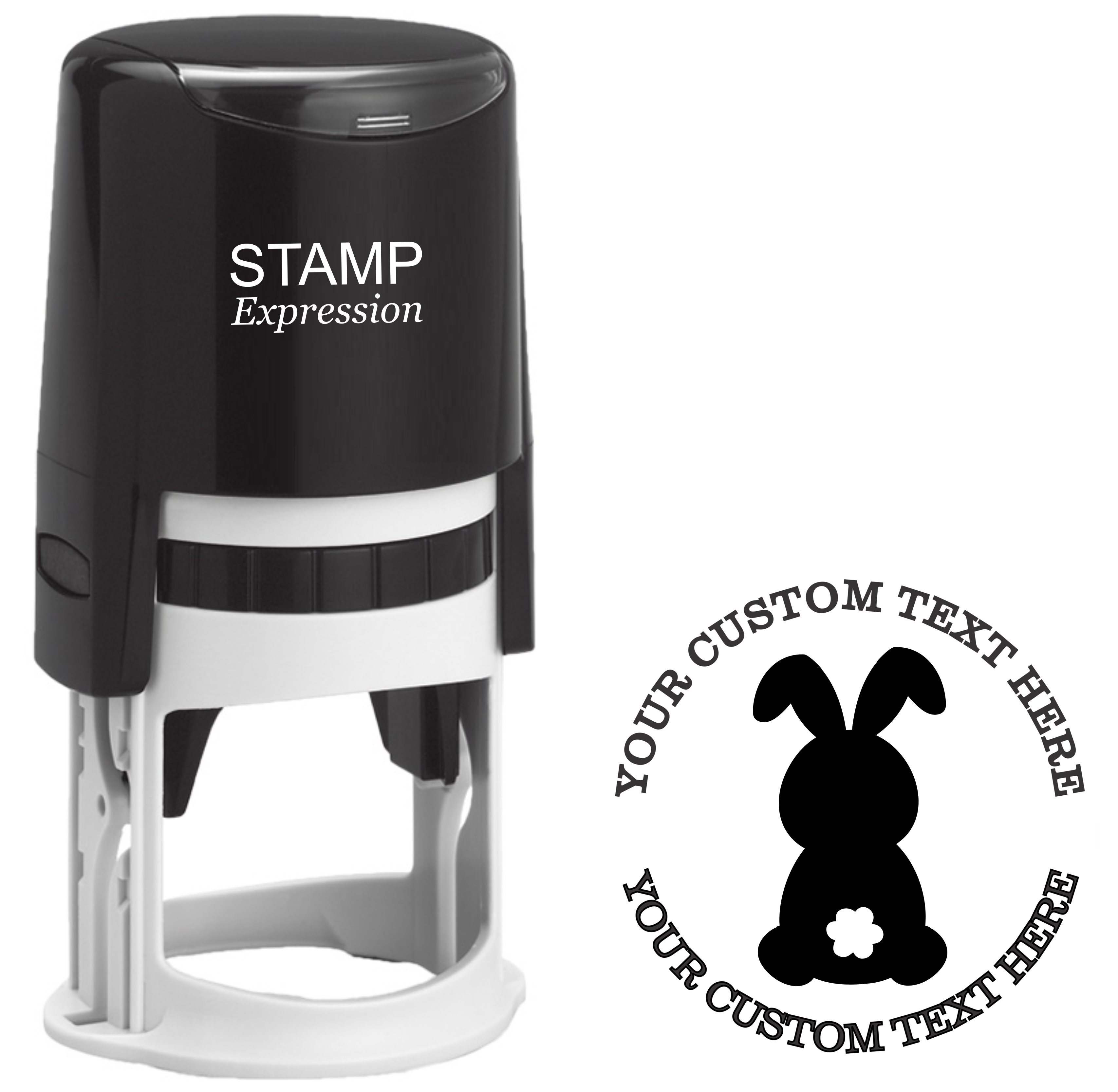 Bunny silhouette Self-Inking Custom Rubber Stamp | Personalized Return Address Stamp | Name & Address Customizable | 1.6" In Diameter (SH-76601)