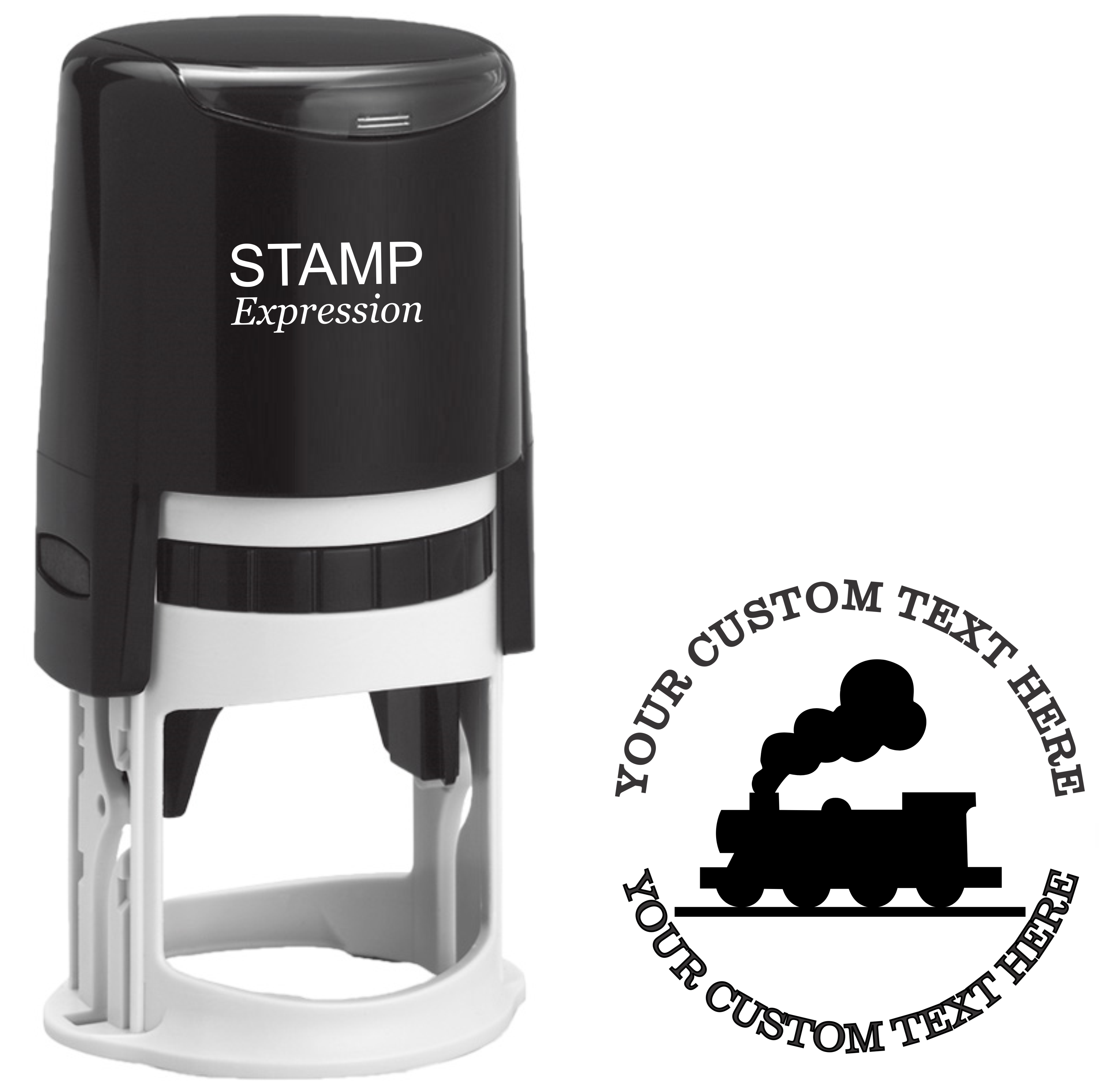 Choo choo train silhouette Self-Inking Custom Rubber Stamp | Personalized Return Address Stamp | Name & Address Customizable | 1.6" In Diameter (SH-76602)