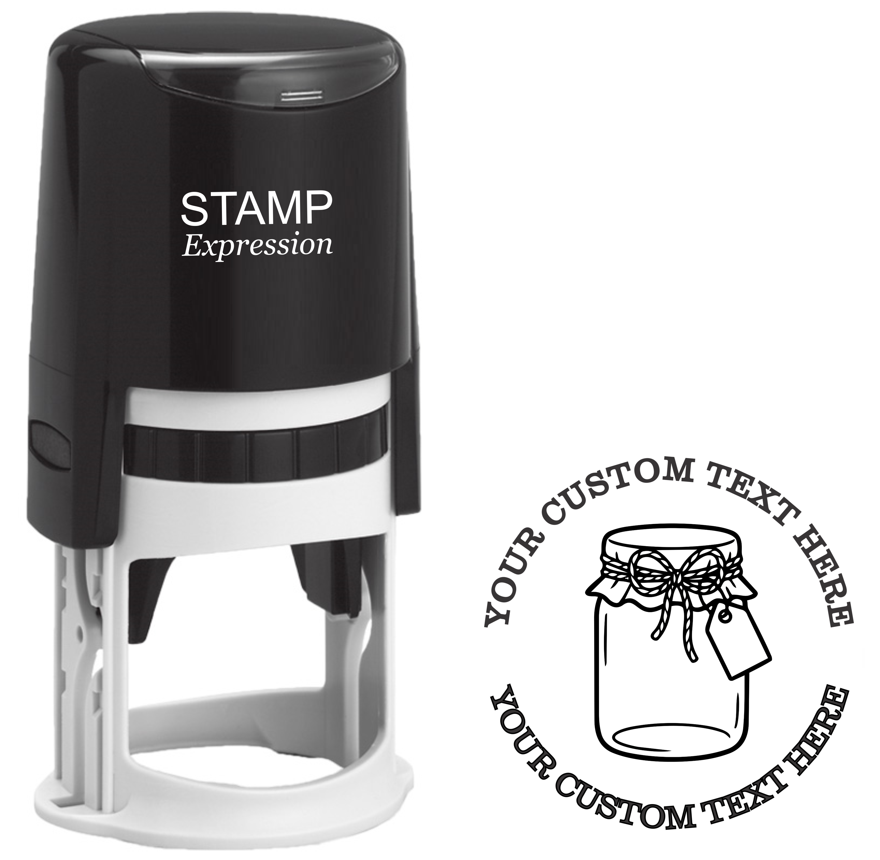 Mason jar with lid and price tag outline Self-Inking Custom Rubber Stamp | Personalized Return Address Stamp | Name & Address Customizable | 1.6" In Diameter (SH-76604)