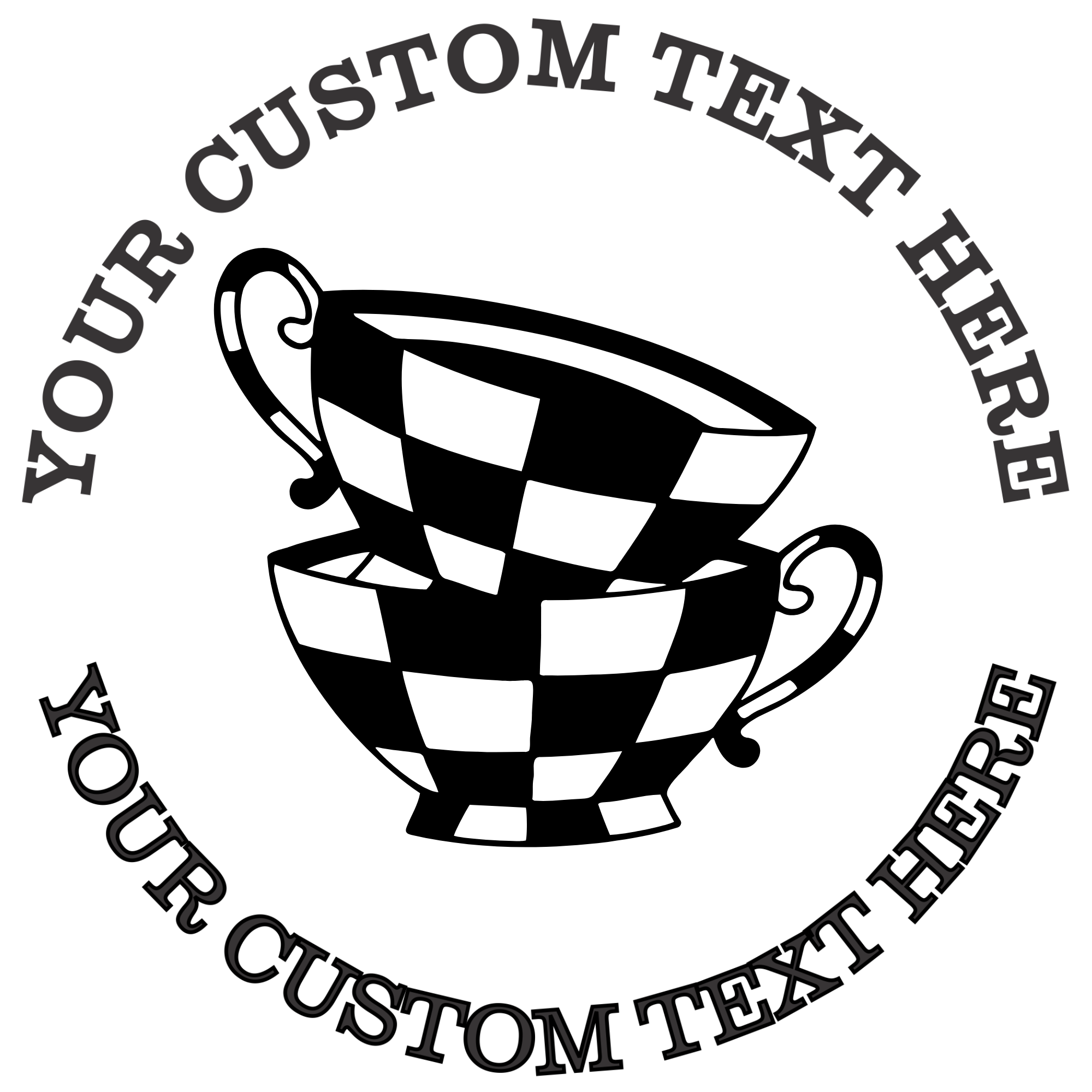 Two checked tea cups Self-Inking Custom Rubber Stamp | Personalized Return Address Stamp | Name & Address Customizable | 1.6" In Diameter (SH-76608)